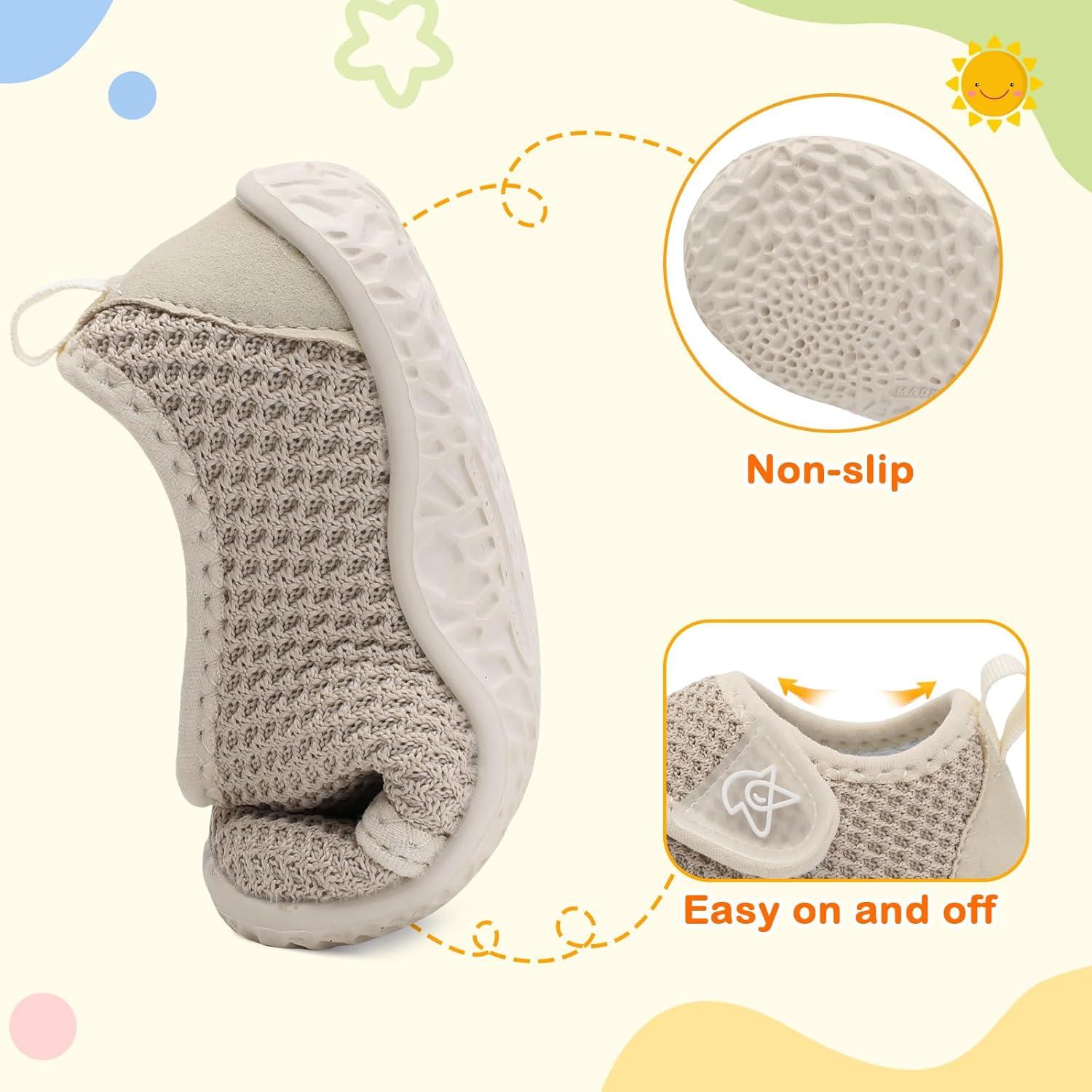 imageLeIsfIt Baby Shoes Boys Girls First Walking Shoes NonSlip Infant Sneakers Lightweight Slipon Crib Sneakers for First WalkersBeige