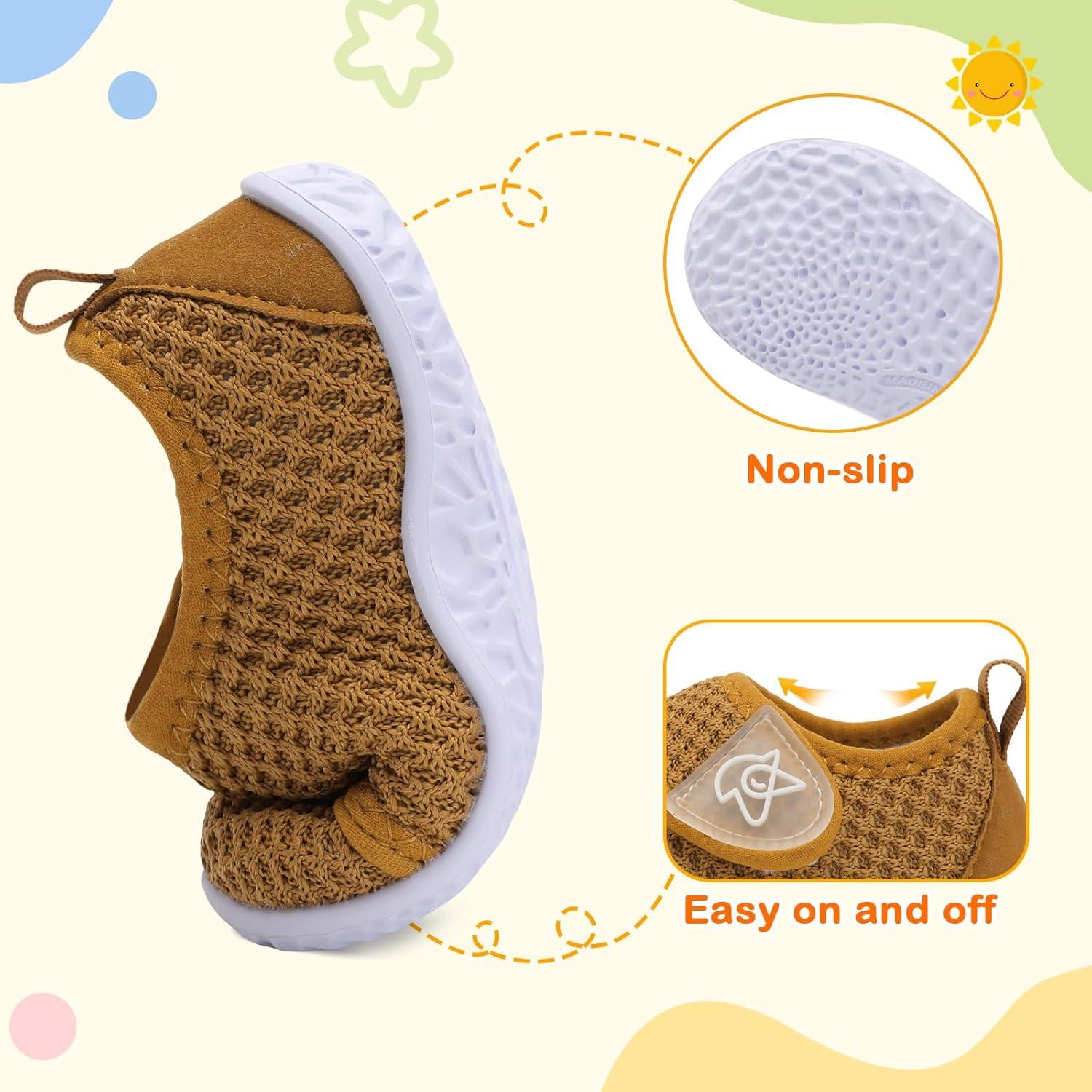 imageLeIsfIt Baby Shoes Boys Girls First Walking Shoes NonSlip Infant Sneakers Lightweight Slipon Crib Sneakers for First WalkersBrown