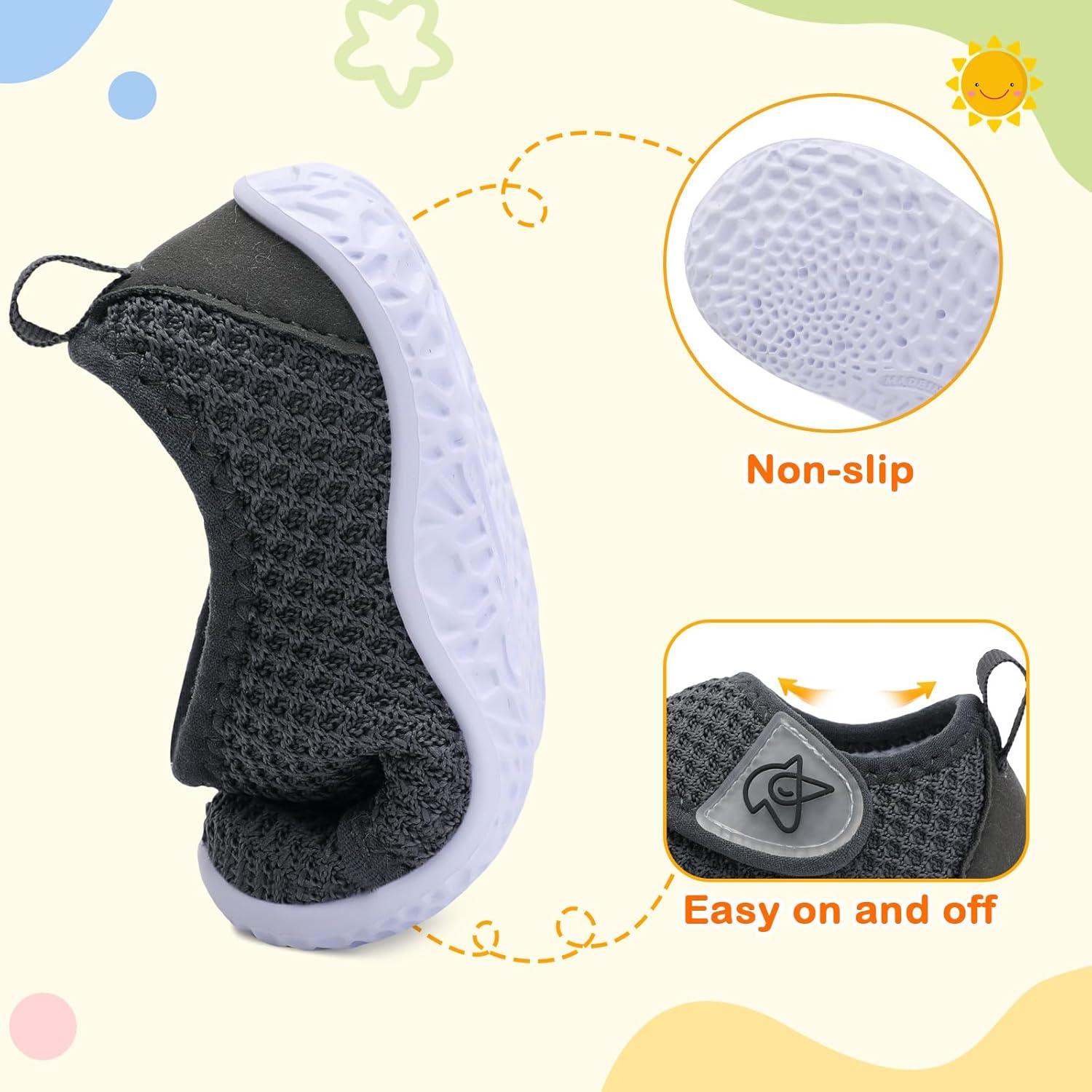 imageLeIsfIt Baby Shoes Boys Girls First Walking Shoes NonSlip Infant Sneakers Lightweight Slipon Crib Sneakers for First WalkersDark Grey