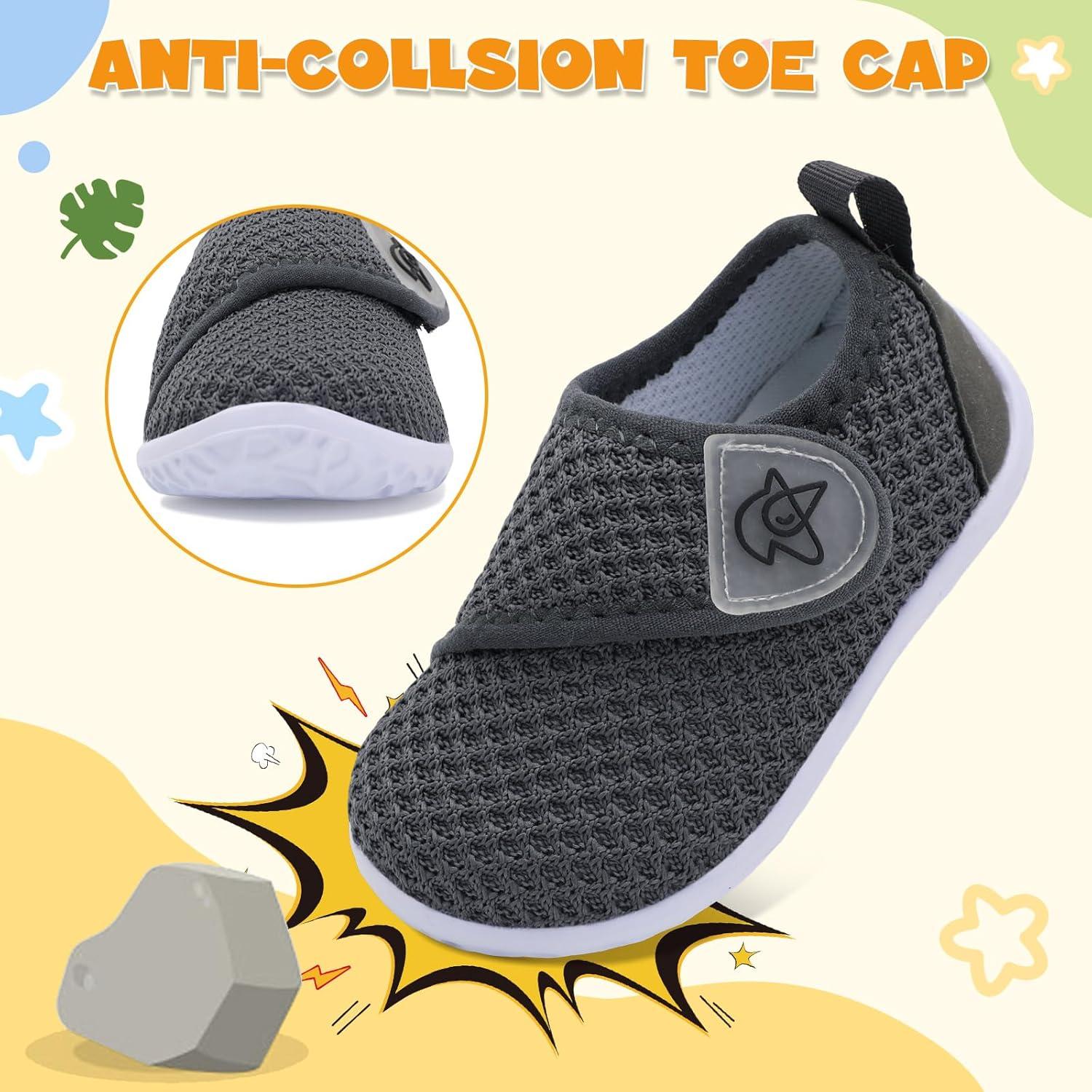 imageLeIsfIt Baby Shoes Boys Girls First Walking Shoes NonSlip Infant Sneakers Lightweight Slipon Crib Sneakers for First WalkersDark Grey