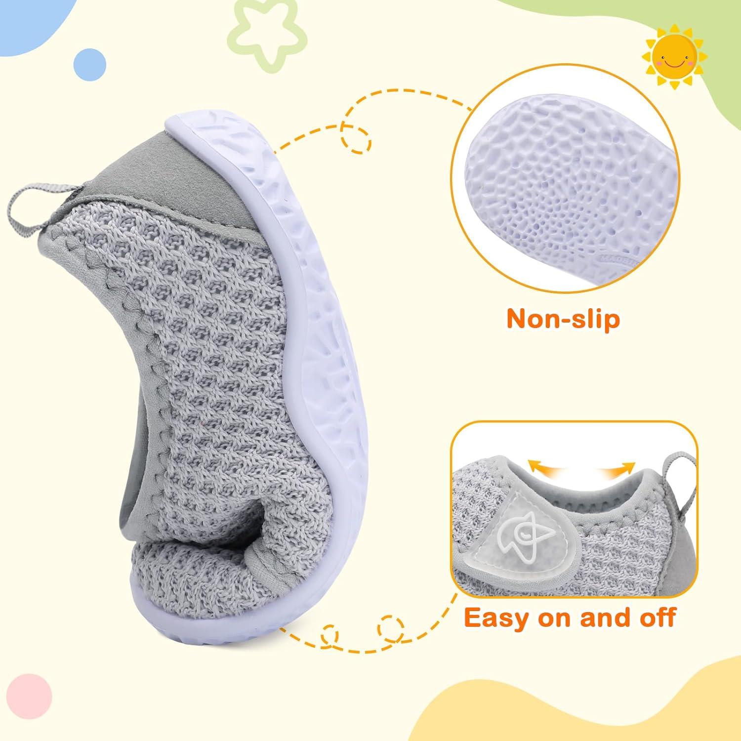 imageLeIsfIt Baby Shoes Boys Girls First Walking Shoes NonSlip Infant Sneakers Lightweight Slipon Crib Sneakers for First WalkersLight Grey