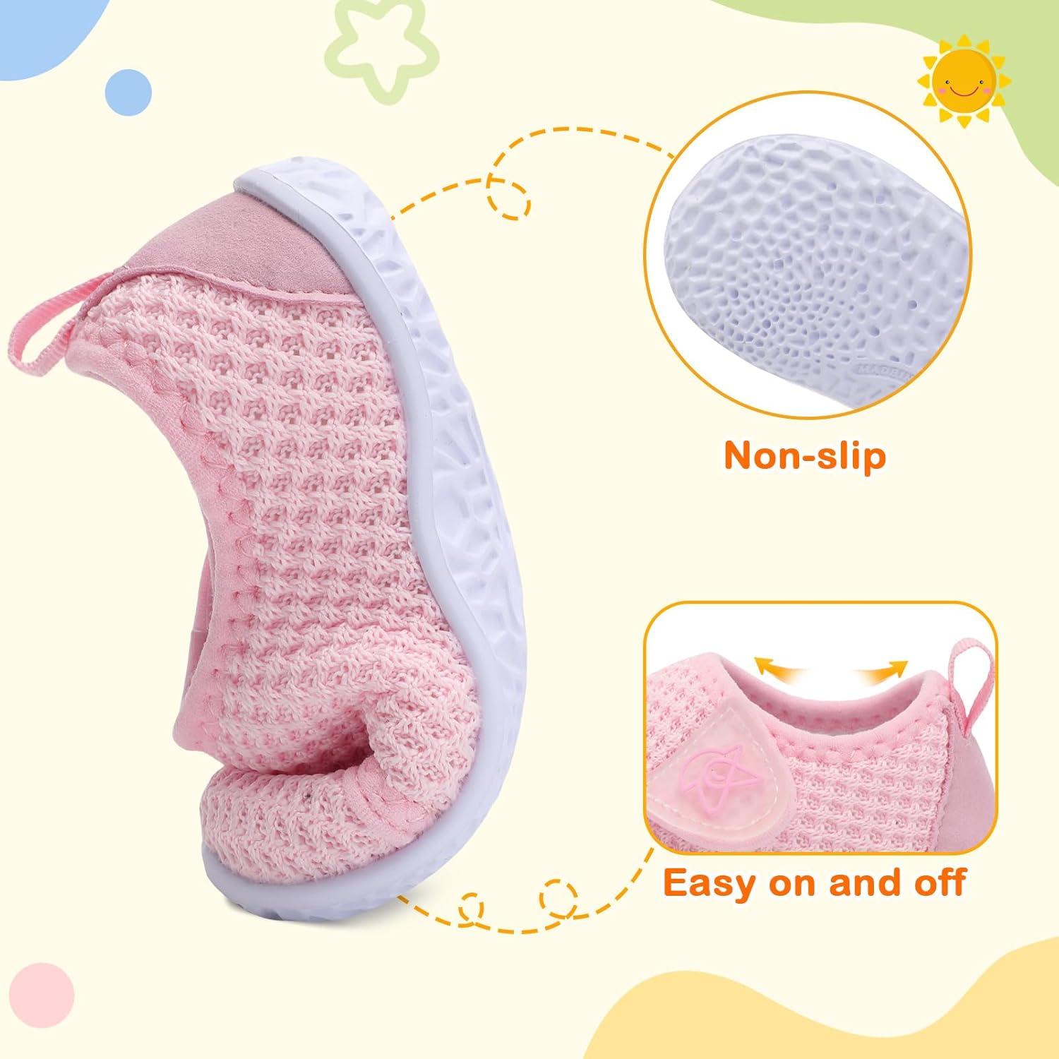 imageLeIsfIt Baby Shoes Boys Girls First Walking Shoes NonSlip Infant Sneakers Lightweight Slipon Crib Sneakers for First WalkersPink