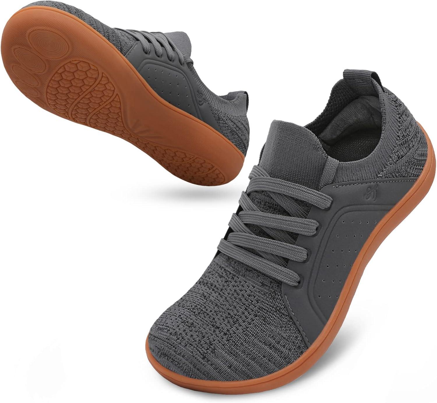 imageLeIsfIt Barefoot Shoes Women Wide Toe Walking Shoes Breathable Minimalist Sneakers Zero Drop Sole Dark Grey Size 9