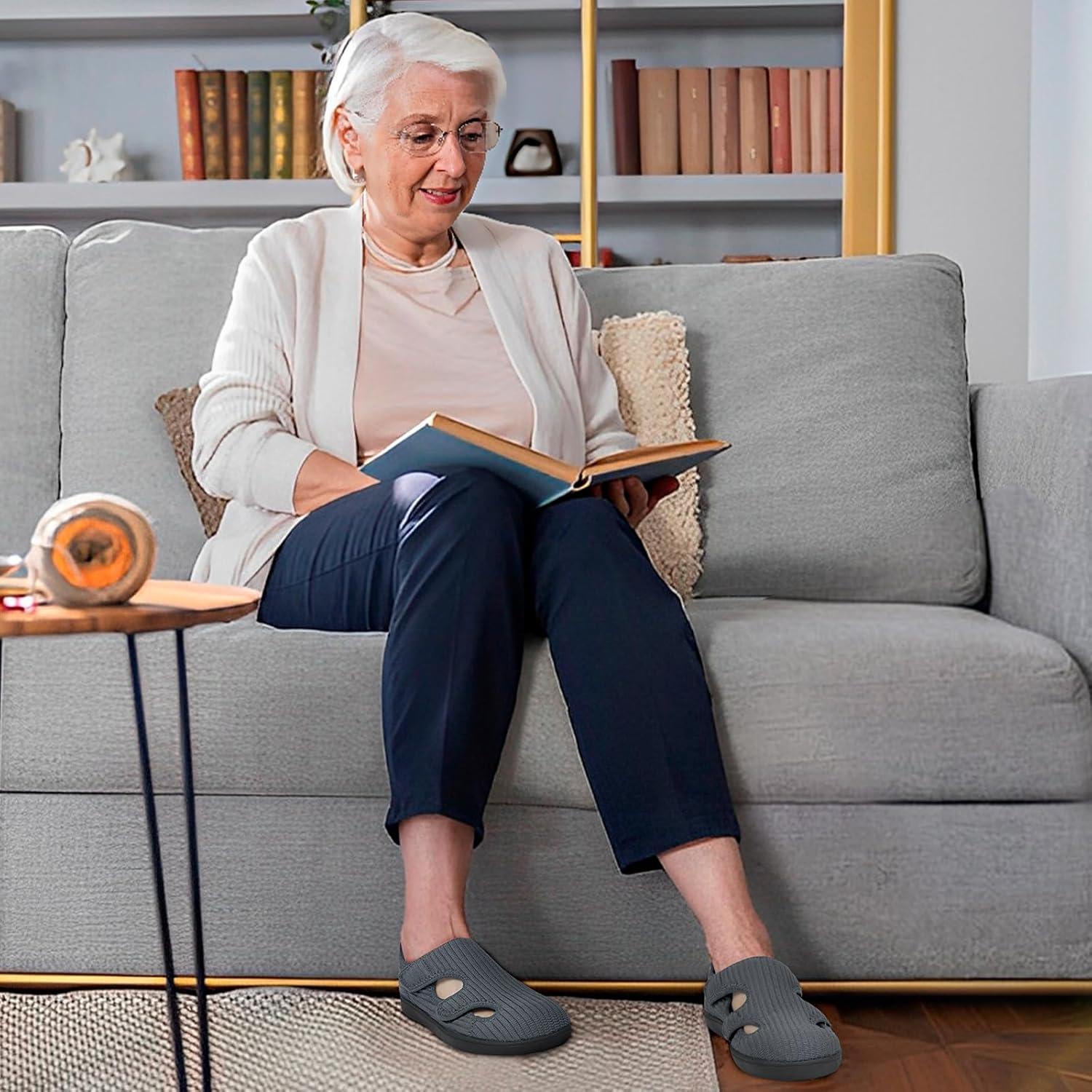 imageLeIsfIt Diabetic Shoes for Women Adjustable Extra Wide Barefoot Walking Shoes for Swollen Arthritis Edema Feet Wide Width Zero Drop SoleDark Grey