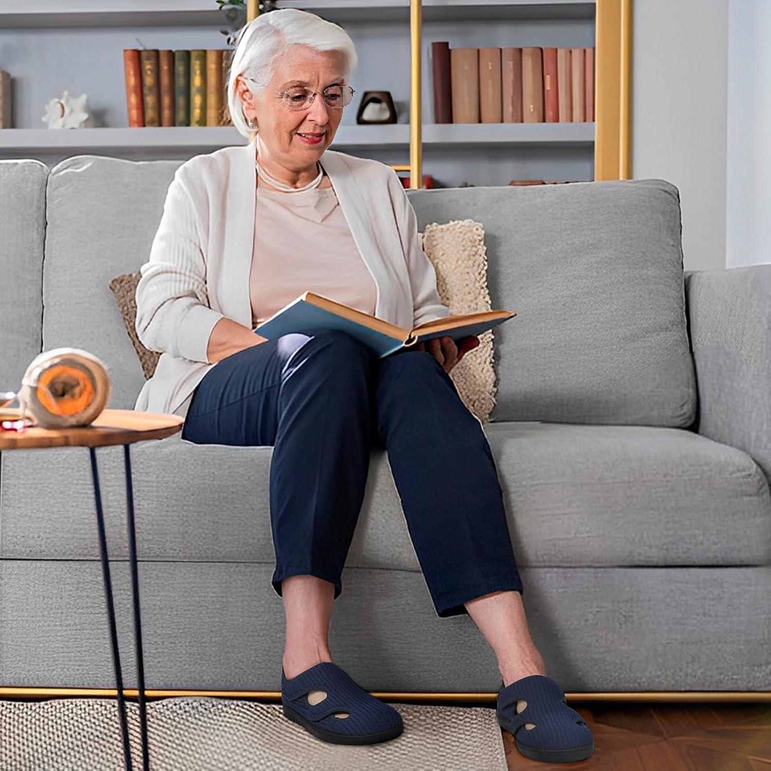 imageLeIsfIt Diabetic Shoes for Women Adjustable Extra Wide Barefoot Walking Shoes for Swollen Arthritis Edema Feet Wide Width Zero Drop SoleNavy