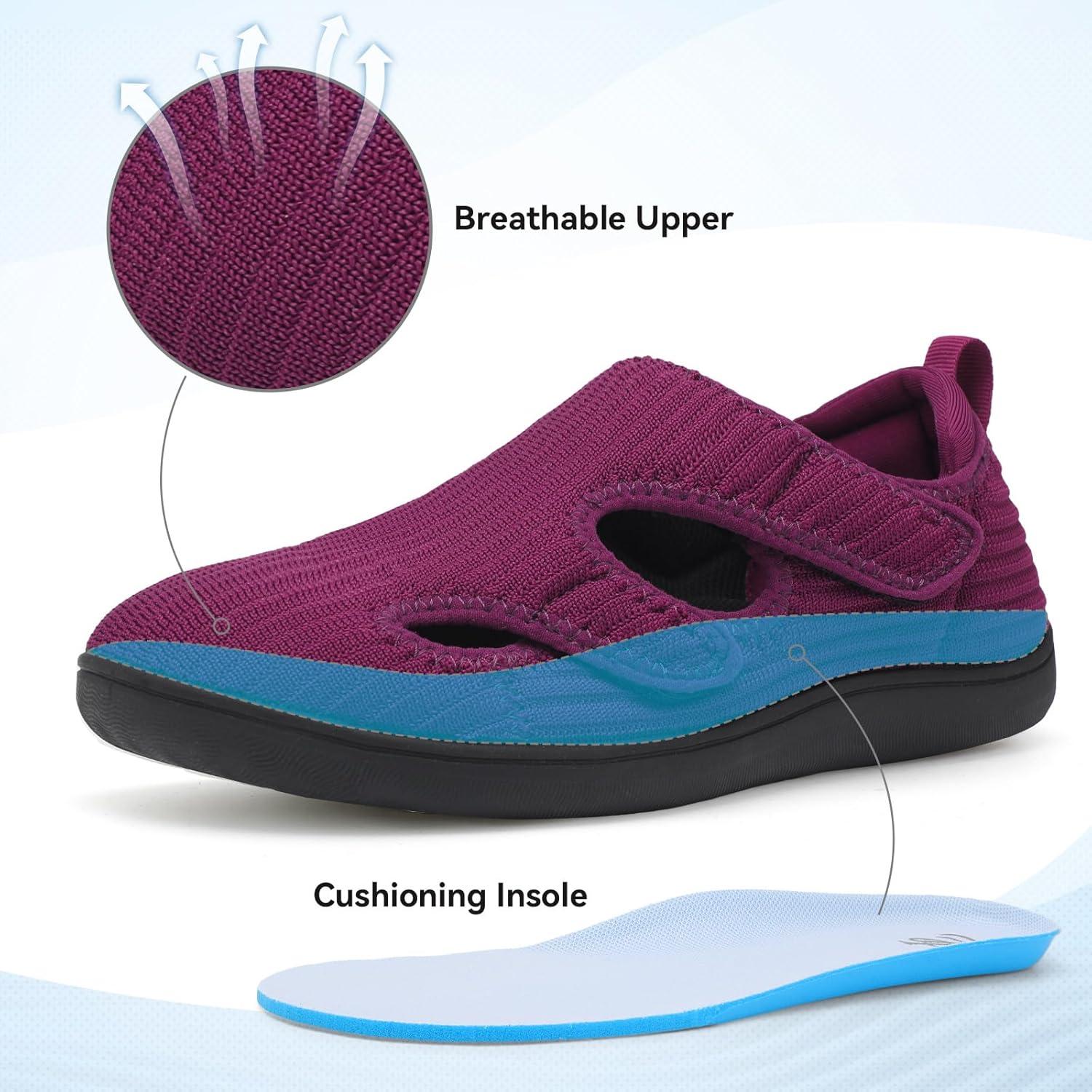 imageLeIsfIt Diabetic Shoes for Women Adjustable Extra Wide Barefoot Walking Shoes for Swollen Arthritis Edema Feet Wide Width Zero Drop SolePurple