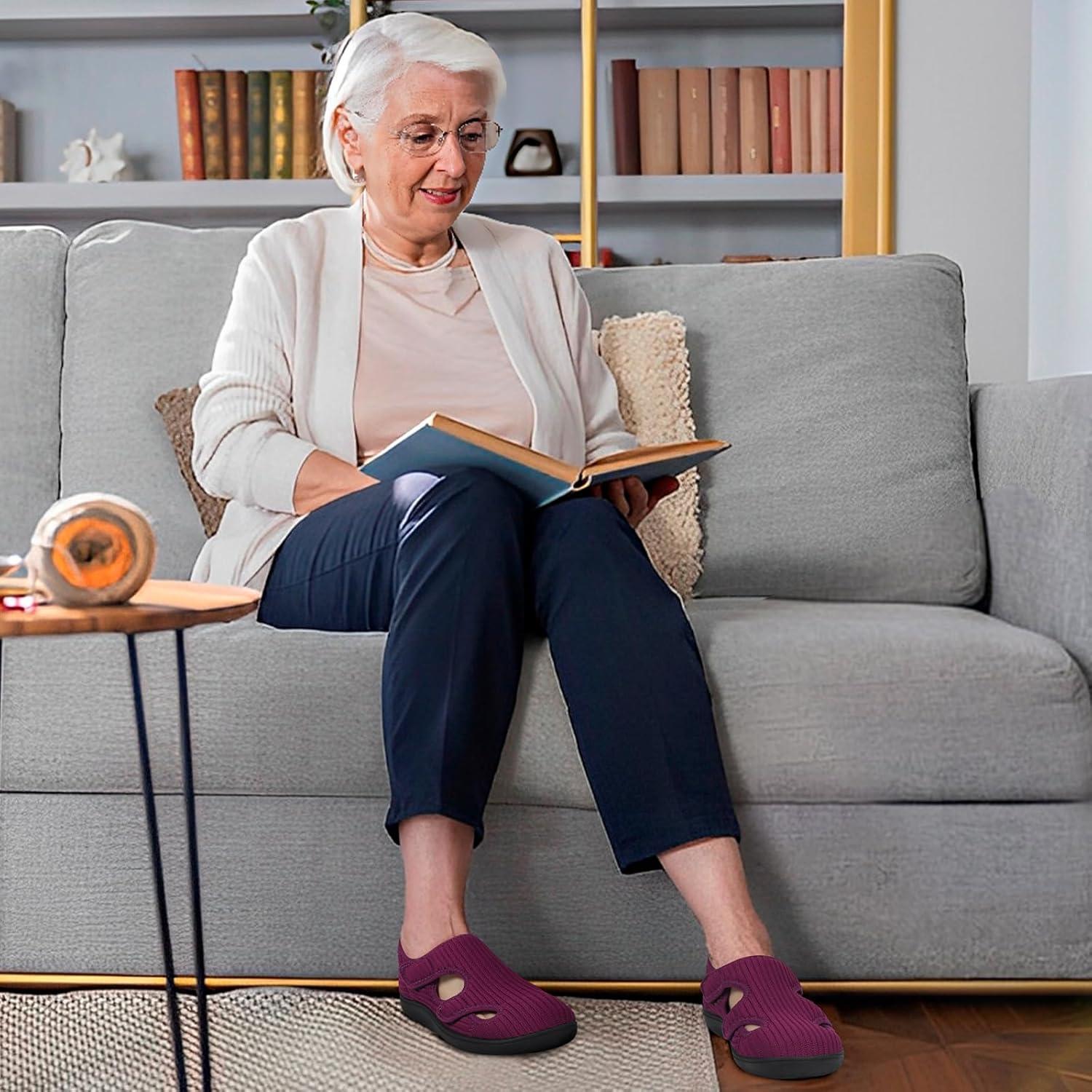 imageLeIsfIt Diabetic Shoes for Women Adjustable Extra Wide Barefoot Walking Shoes for Swollen Arthritis Edema Feet Wide Width Zero Drop SolePurple