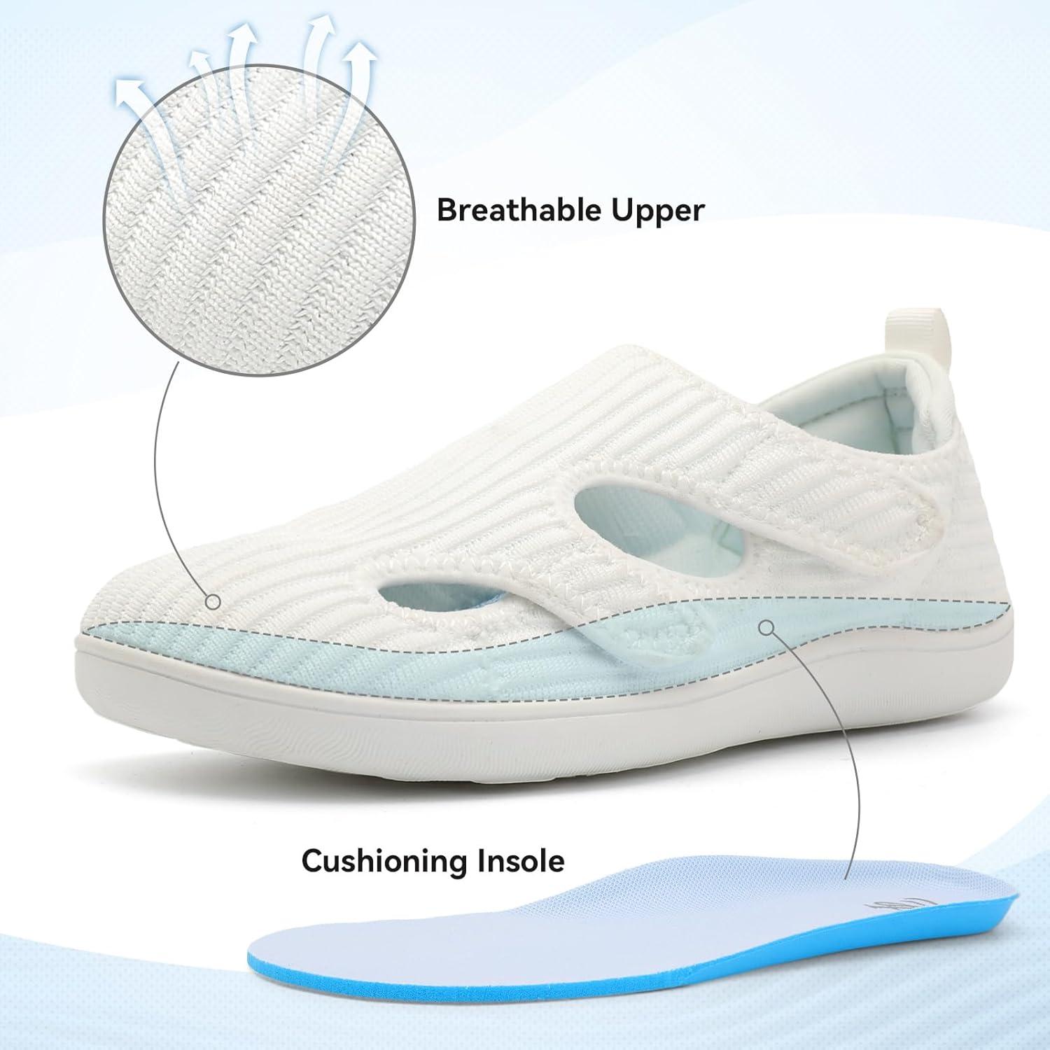 imageLeIsfIt Diabetic Shoes for Women Adjustable Extra Wide Barefoot Walking Shoes for Swollen Arthritis Edema Feet Wide Width Zero Drop SoleWhite