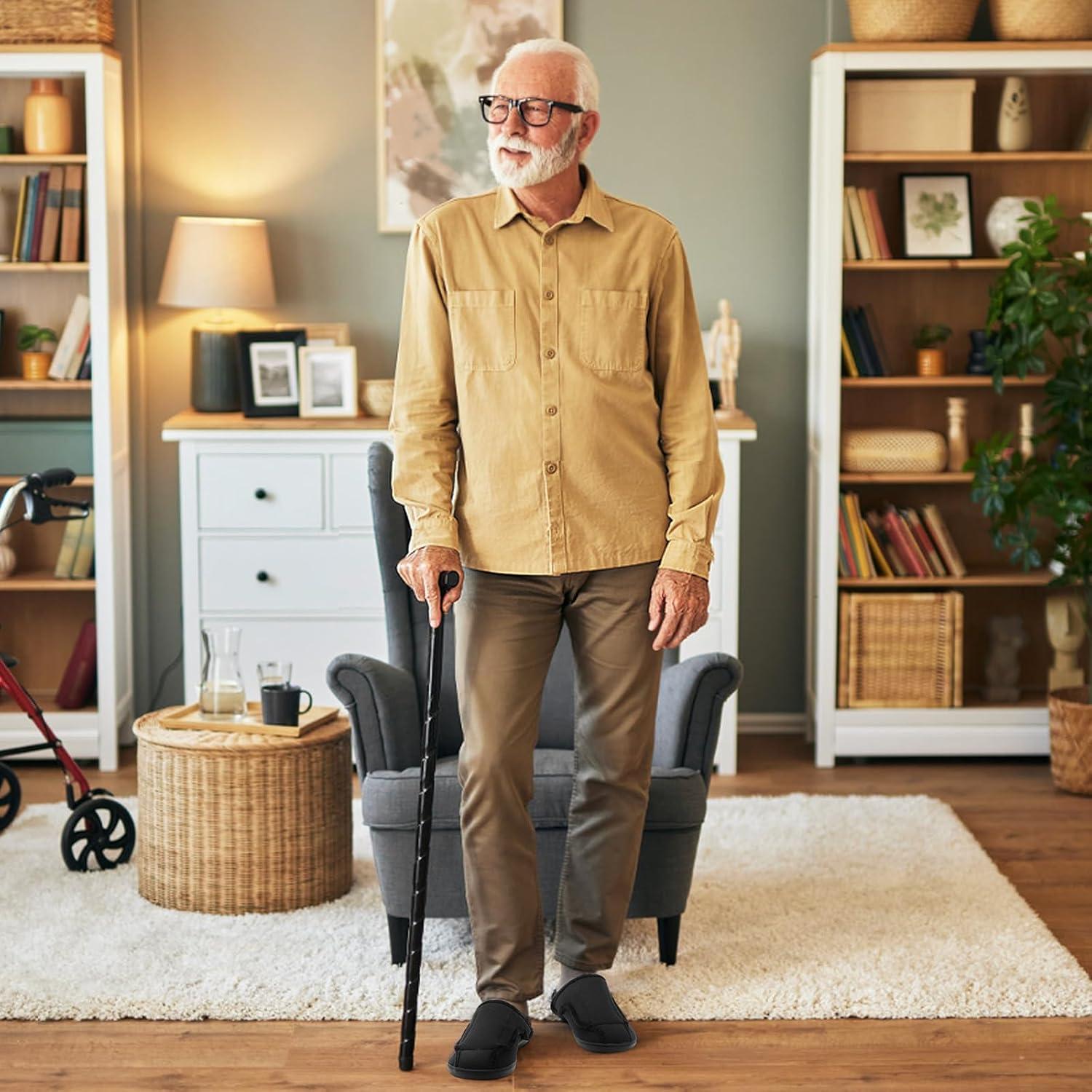 imageLeIsfIt Mens Slippers Wide Diabetic House Slippers Adjustable Slip On Warm Bedroom House Shoes for Edema Swollen Feet Indoor Outdoor SlipperBlack