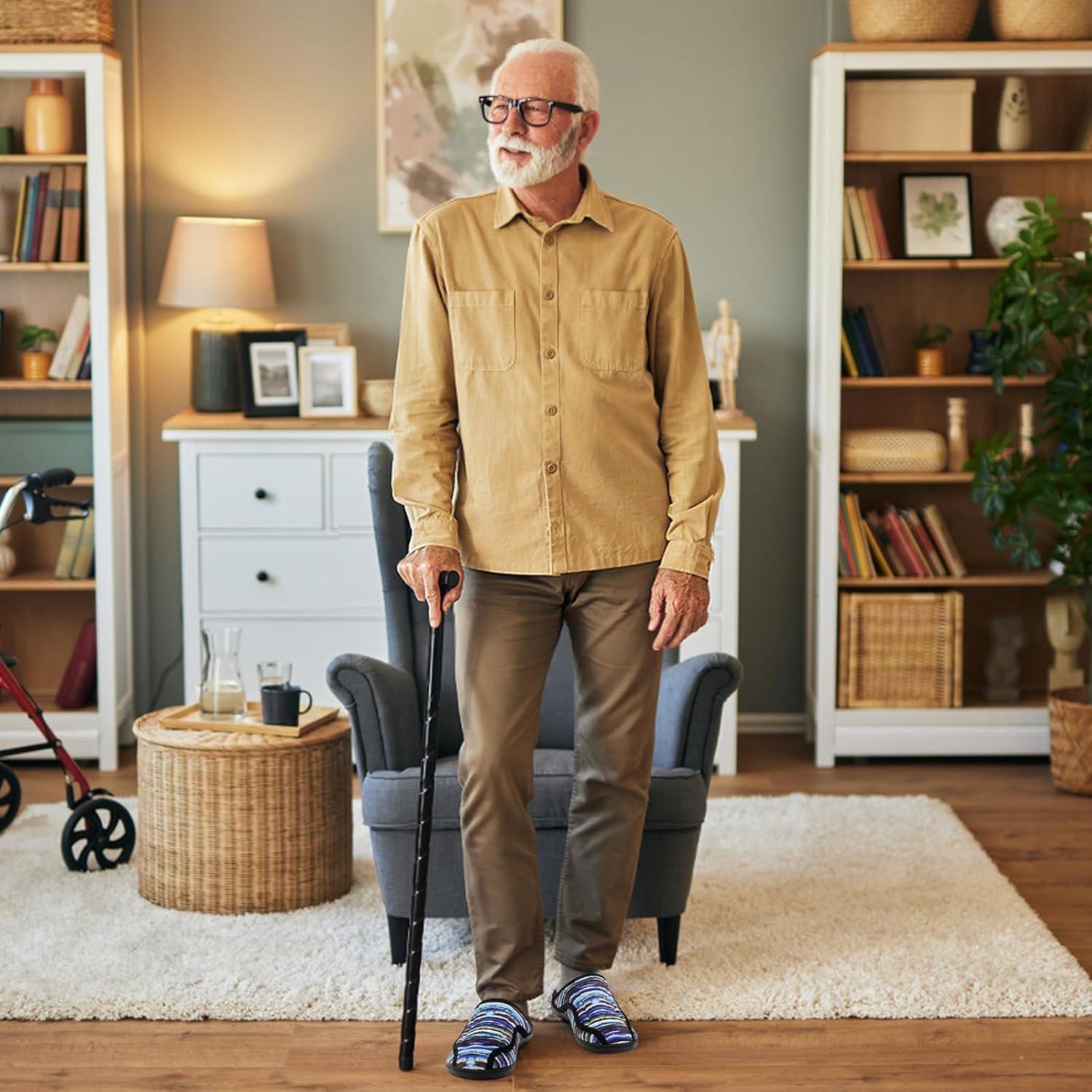 imageLeIsfIt Mens Slippers Wide Diabetic House Slippers Adjustable Slip On Warm Bedroom House Shoes for Edema Swollen Feet Indoor Outdoor SlipperBluestripe