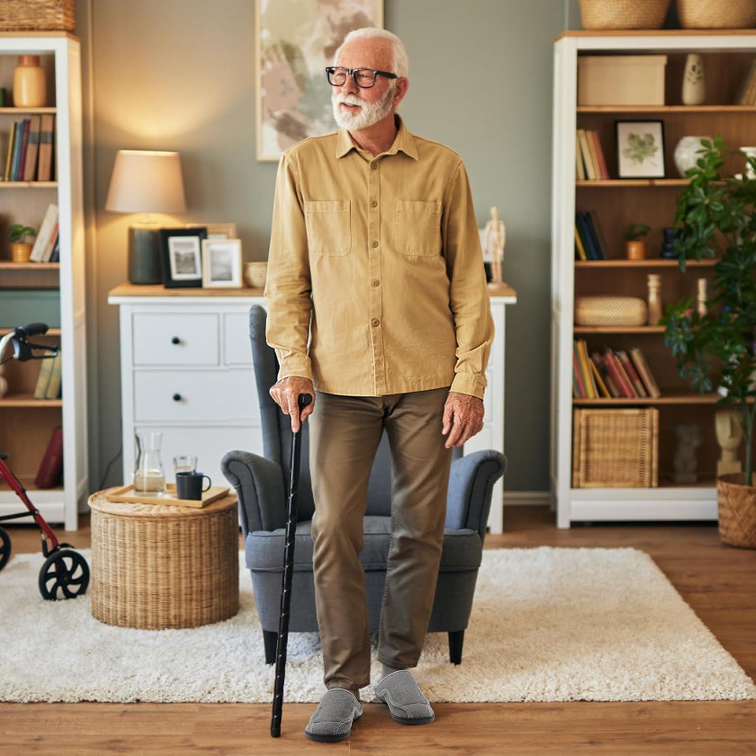 imageLeIsfIt Mens Slippers Wide Diabetic House Slippers Adjustable Slip On Warm Bedroom House Shoes for Edema Swollen Feet Indoor Outdoor SlipperDarkgrey