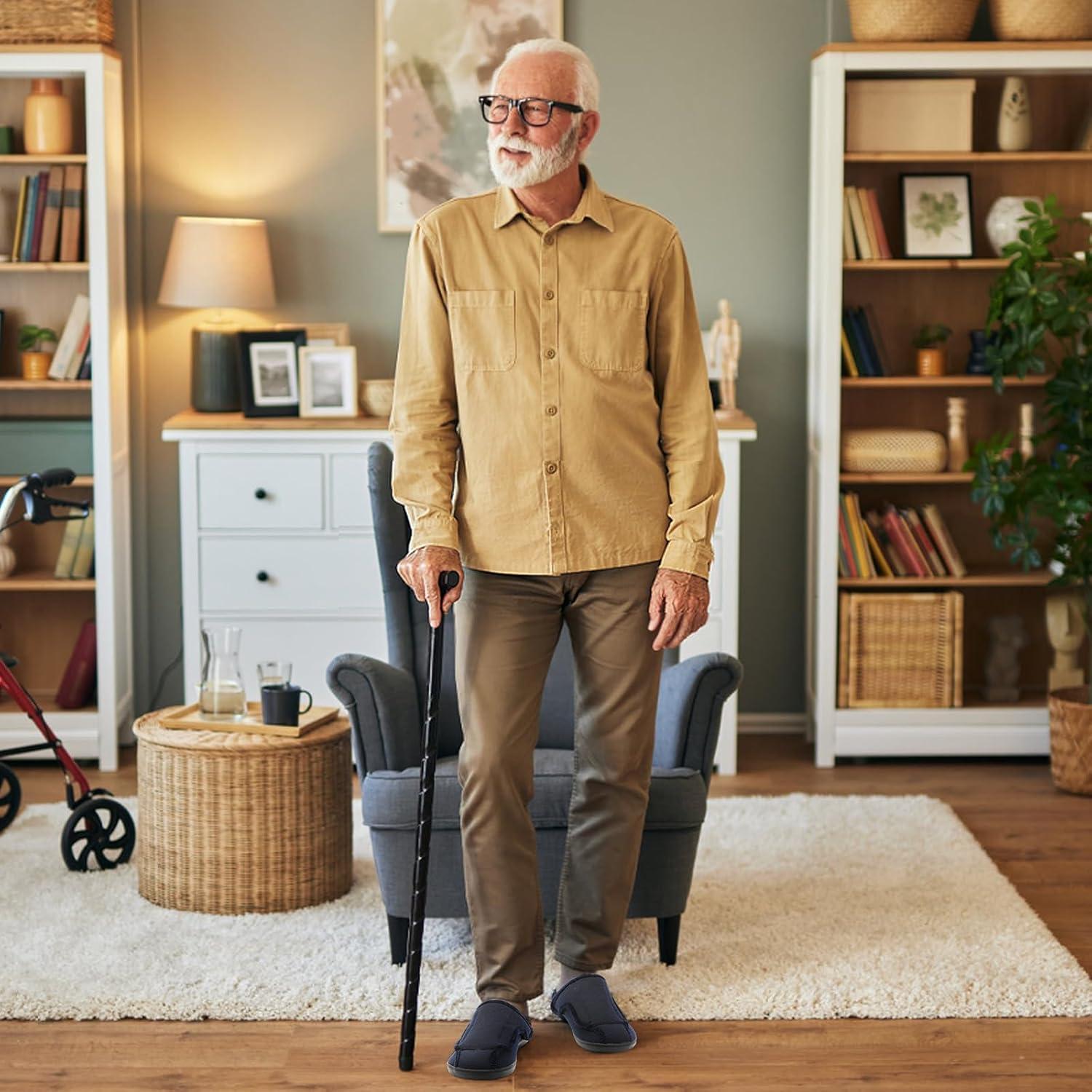 imageLeIsfIt Mens Slippers Wide Diabetic House Slippers Adjustable Slip On Warm Bedroom House Shoes for Edema Swollen Feet Indoor Outdoor SlipperNavy