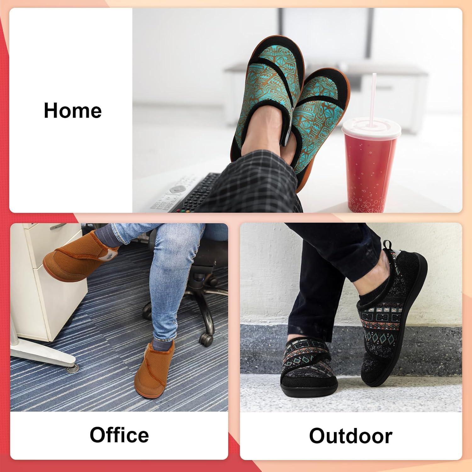 imageLeIsfIt Mens Slippers Wide House Shoes Adjustable Diabetic Shoes Nonslip Arthritis Swollen House Slippers Indoor Outdoor Slipper ShoeAll Black