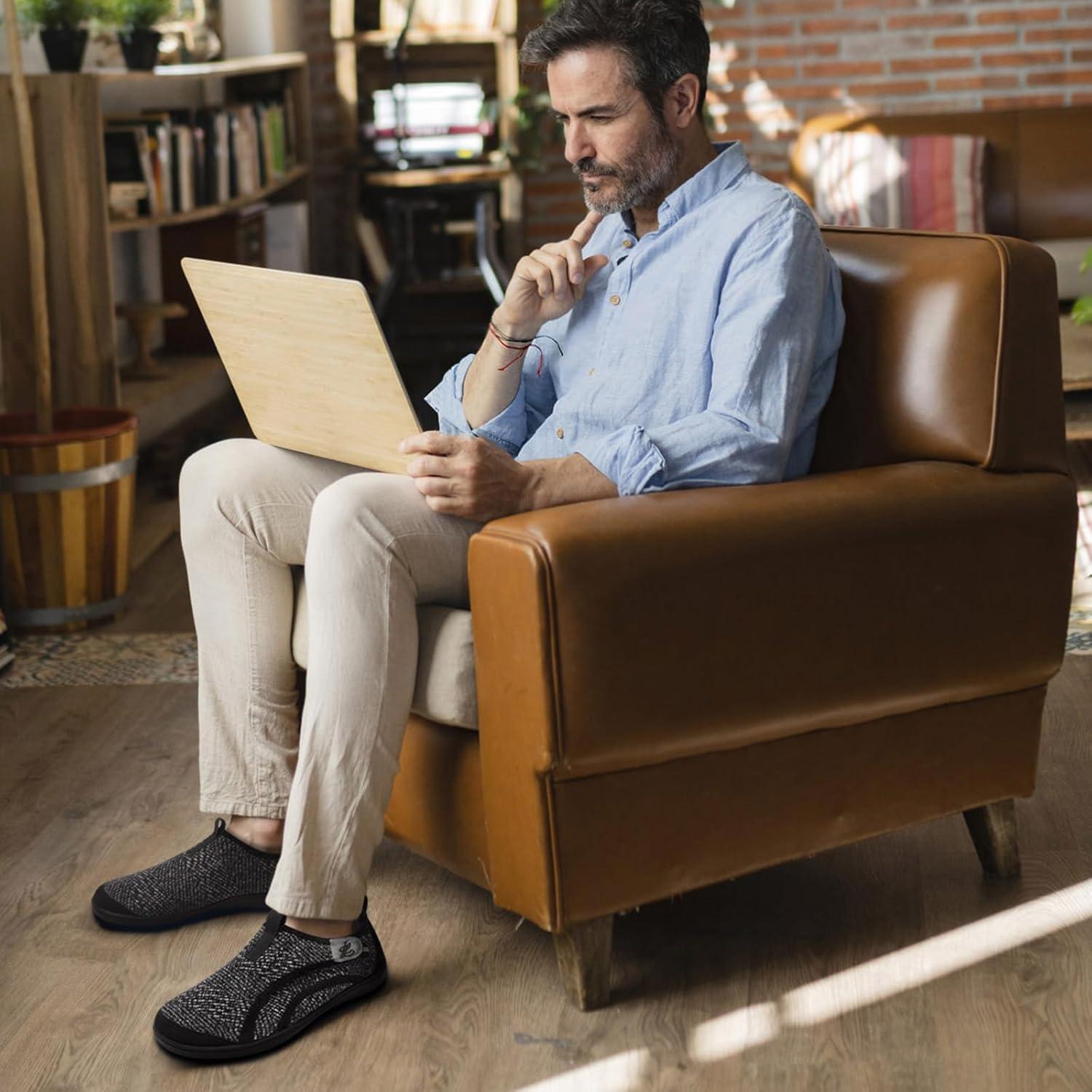 imageLeIsfIt Mens Slippers Wide House Shoes Adjustable Diabetic Slippers Warm Soft House Slipper for Swollen Edema Feet Indoor Outdoor Warm ShoesBlackpattern