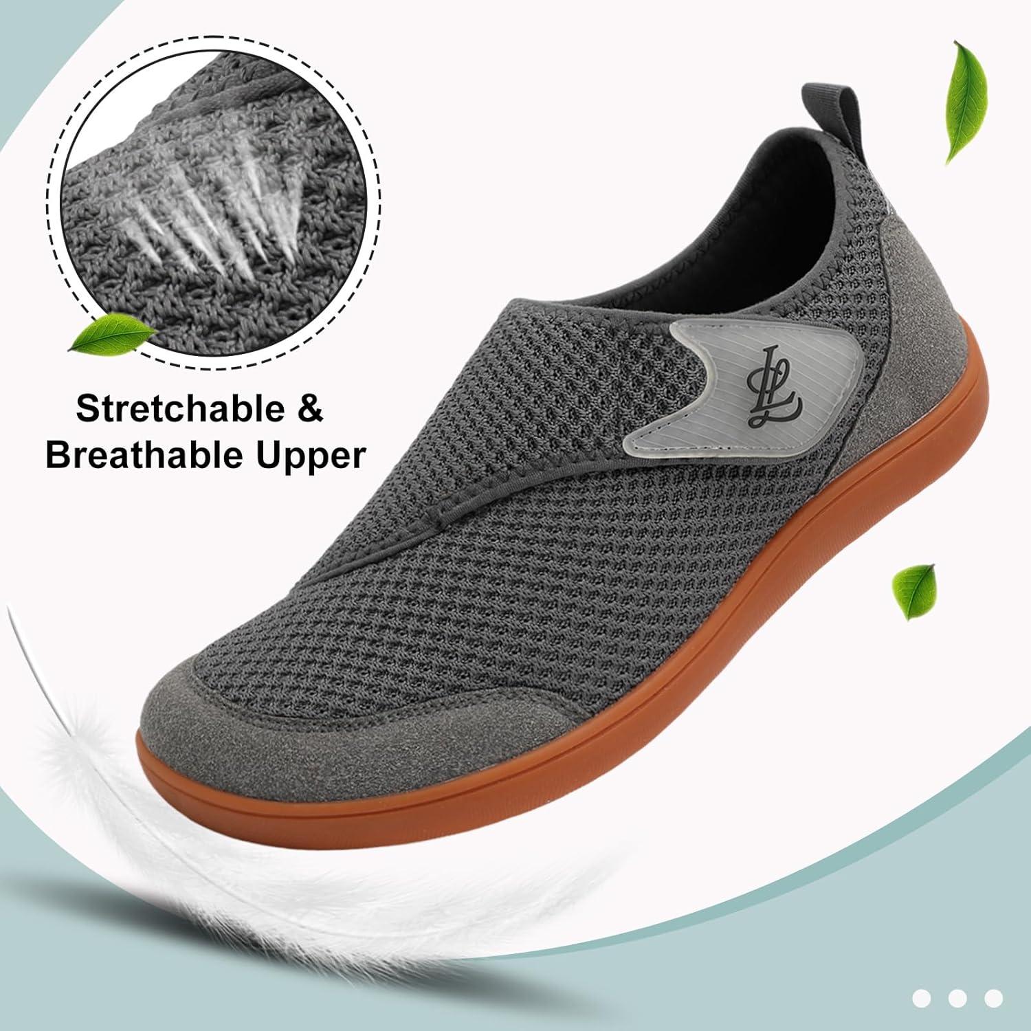 imageLeIsfIt Mens Wide Diabetic Shoes Adjustable Barefoot Walking Shoes Breathable Zero Drop Sneakers for Wide Width Arthritis Edema FeetCdark Grey