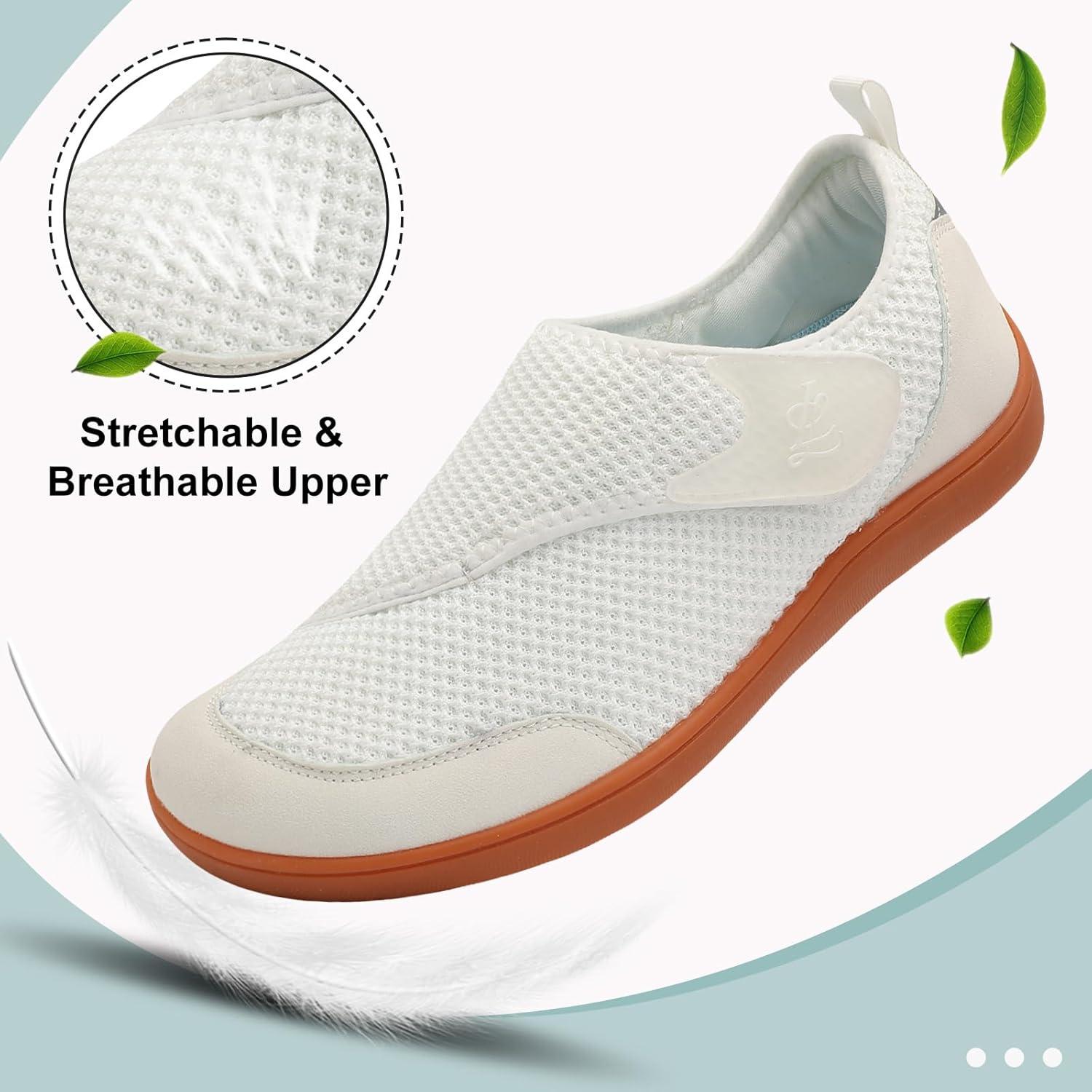 imageLeIsfIt Mens Wide Diabetic Shoes Adjustable Barefoot Walking Shoes Breathable Zero Drop Sneakers for Wide Width Arthritis Edema FeetCwhite