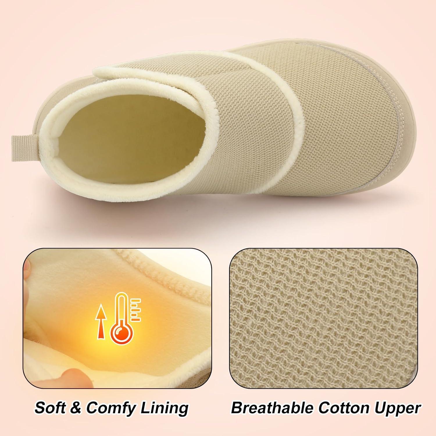 imageLeIsfIt Slipper Boots for Women Wide Warm House Shoes Nonslip Diabetic Winter Shoes Adjustable Bootie Slippers for Indoor ampamp OutdoorBeige
