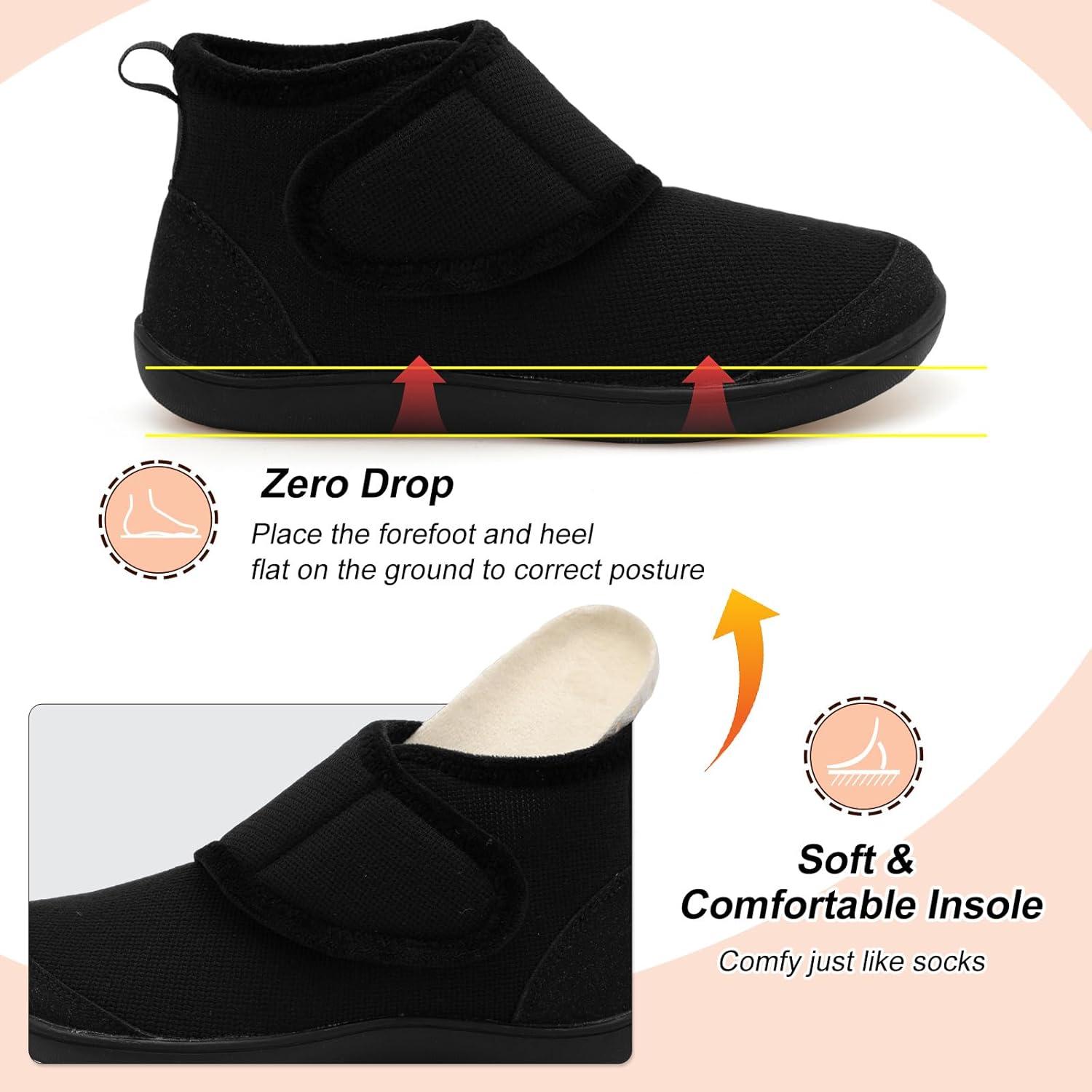 imageLeIsfIt Slipper Boots for Women Wide Warm House Shoes Nonslip Diabetic Winter Shoes Adjustable Bootie Slippers for Indoor ampamp OutdoorBlack