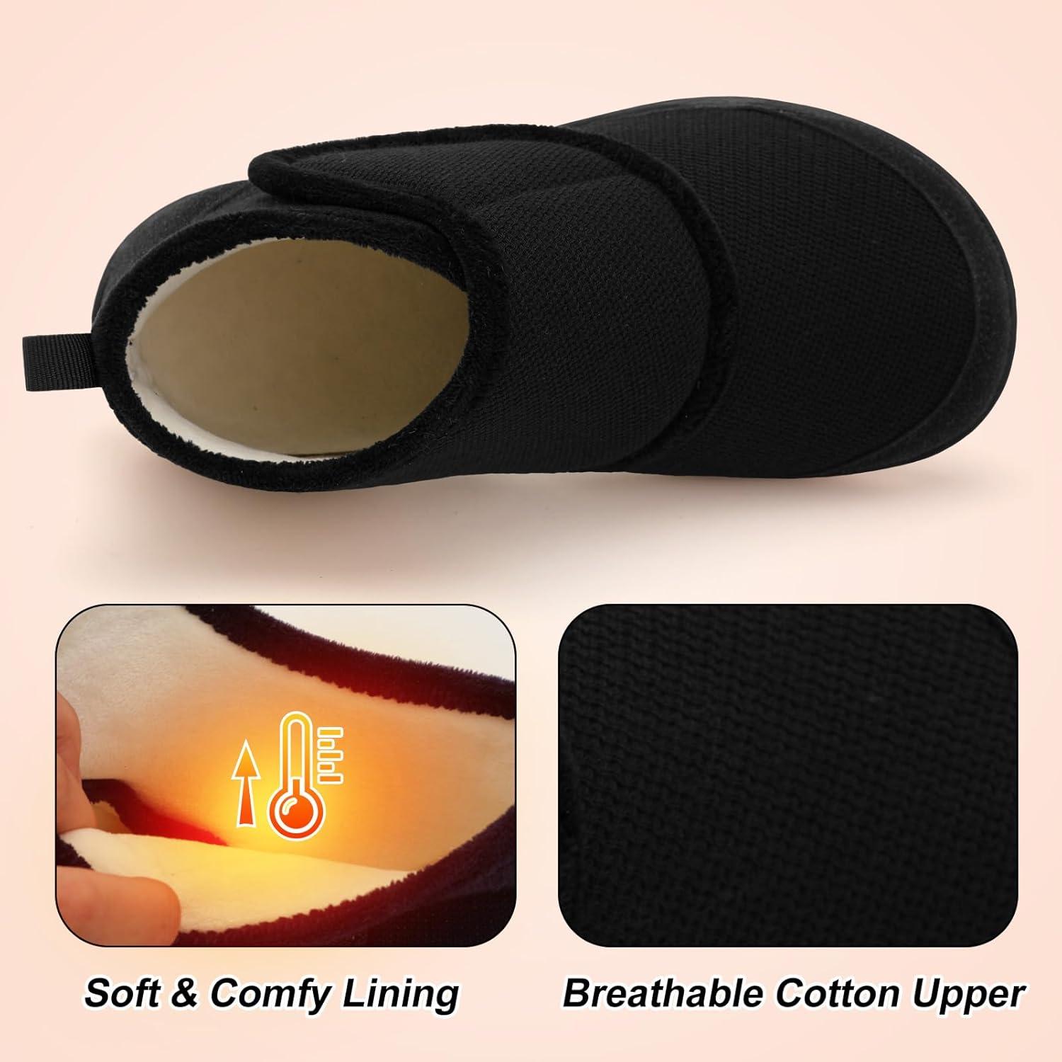 imageLeIsfIt Slipper Boots for Women Wide Warm House Shoes Nonslip Diabetic Winter Shoes Adjustable Bootie Slippers for Indoor ampamp OutdoorBlack