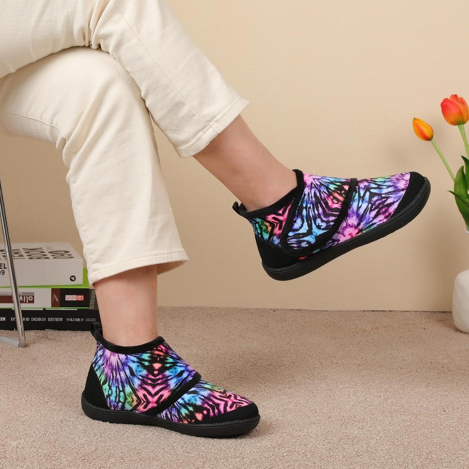 imageLeIsfIt Slipper Boots for Women Wide Warm House Shoes Nonslip Diabetic Winter Shoes Adjustable Bootie Slippers for Indoor ampamp OutdoorColorful