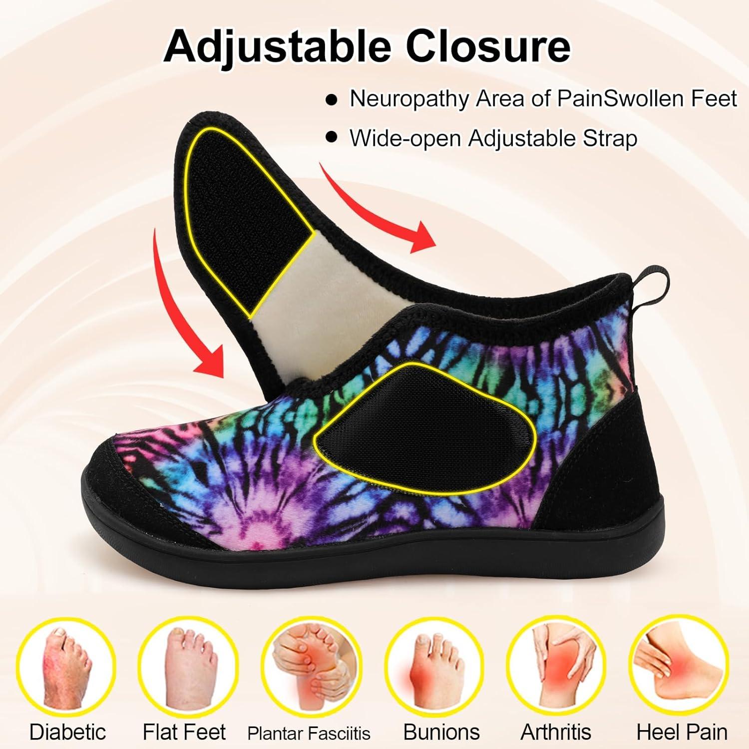 imageLeIsfIt Slipper Boots for Women Wide Warm House Shoes Nonslip Diabetic Winter Shoes Adjustable Bootie Slippers for Indoor ampamp OutdoorColorful