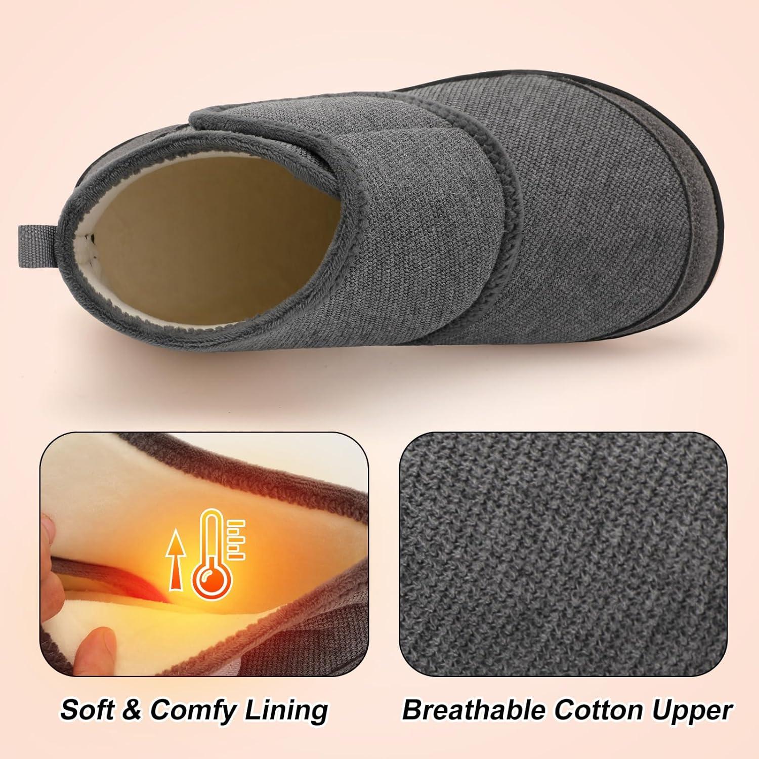 imageLeIsfIt Slipper Boots for Women Wide Warm House Shoes Nonslip Diabetic Winter Shoes Adjustable Bootie Slippers for Indoor ampamp OutdoorGrey