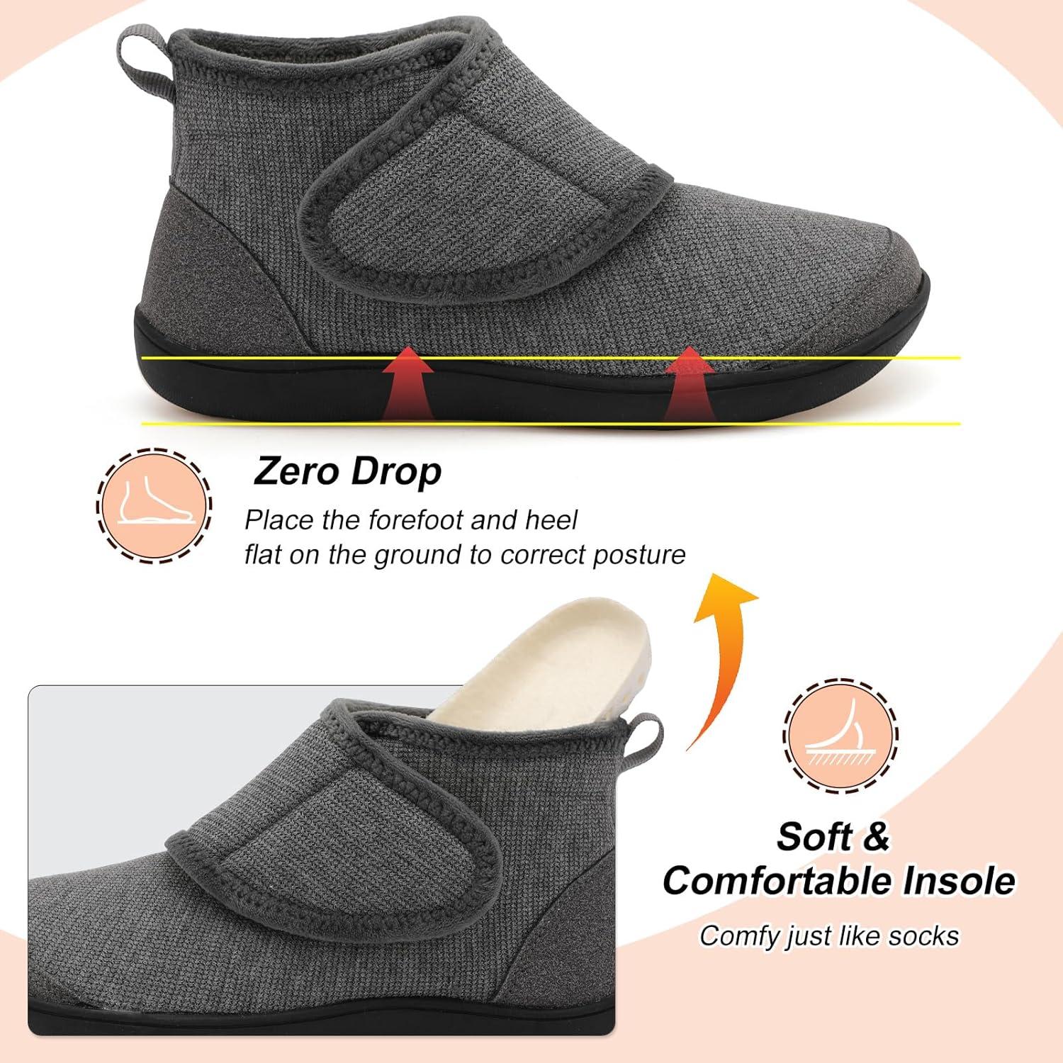 imageLeIsfIt Slipper Boots for Women Wide Warm House Shoes Nonslip Diabetic Winter Shoes Adjustable Bootie Slippers for Indoor ampamp OutdoorGrey