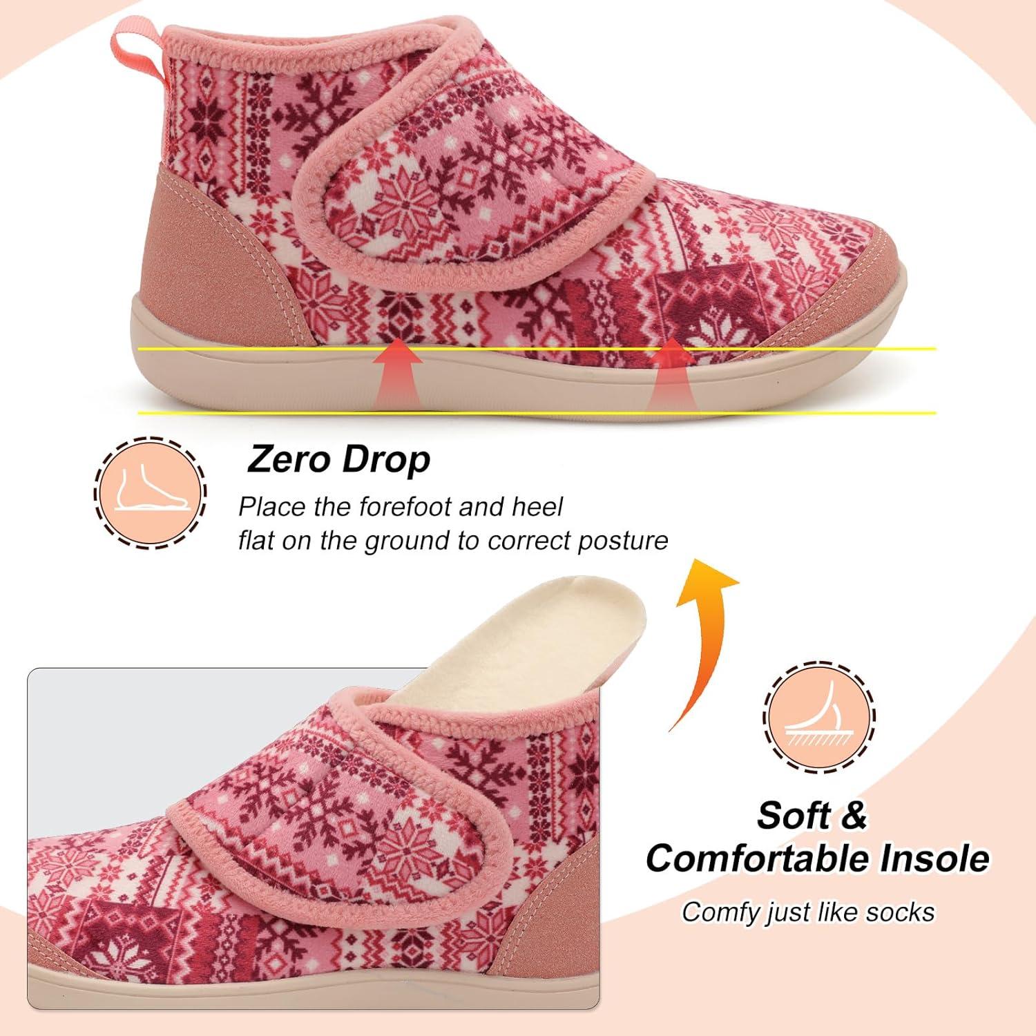 imageLeIsfIt Slipper Boots for Women Wide Warm House Shoes Nonslip Diabetic Winter Shoes Adjustable Bootie Slippers for Indoor ampamp OutdoorPinkbohemian