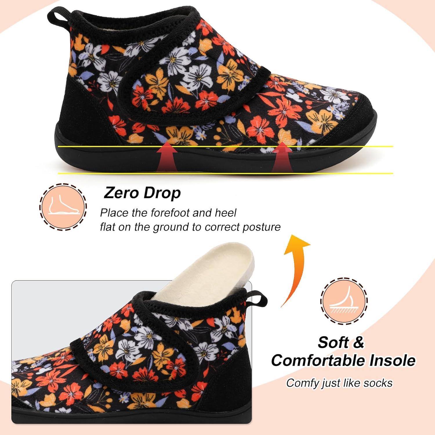 imageLeIsfIt Slipper Boots for Women Wide Warm House Shoes Nonslip Diabetic Winter Shoes Adjustable Bootie Slippers for Indoor ampamp OutdoorYellowflower