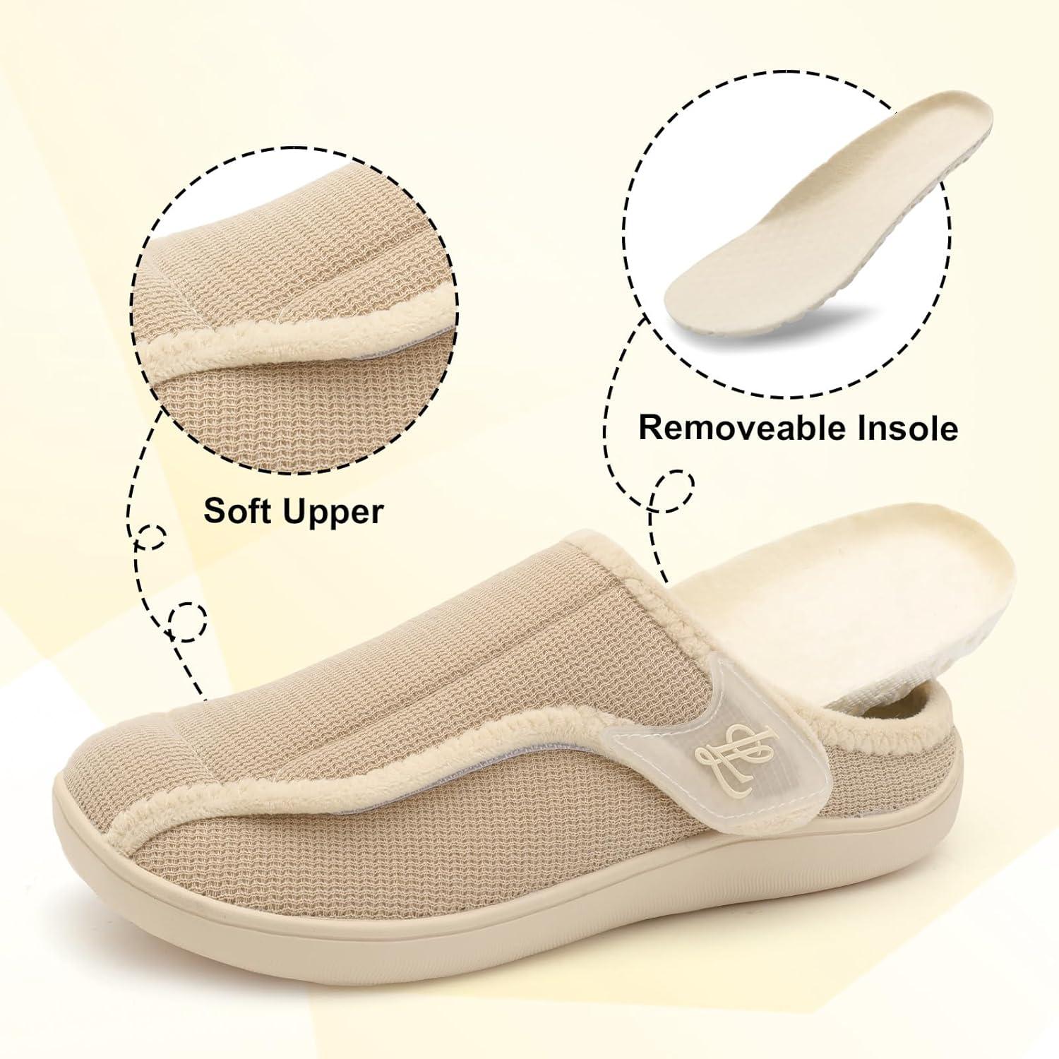 imageLeIsfIt Slippers for Women Extra Wide House Slippers Elderly Slip on House Shoes NonSlip Indoor Outdoor Slipper Adjustable for Diabetic Swollen FeetBeige