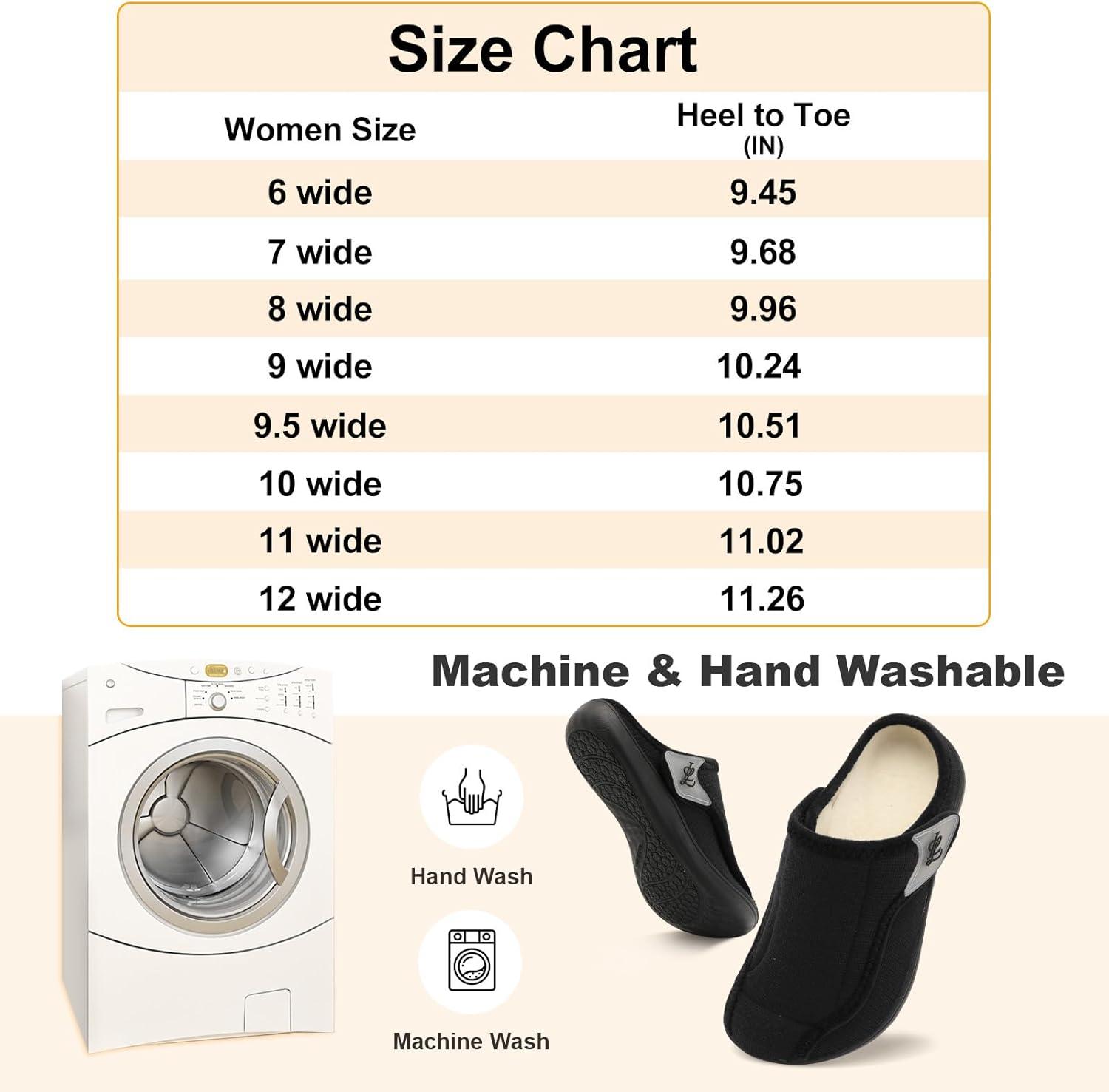 imageLeIsfIt Slippers for Women Extra Wide House Slippers Elderly Slip on House Shoes NonSlip Indoor Outdoor Slipper Adjustable for Diabetic Swollen FeetBlack