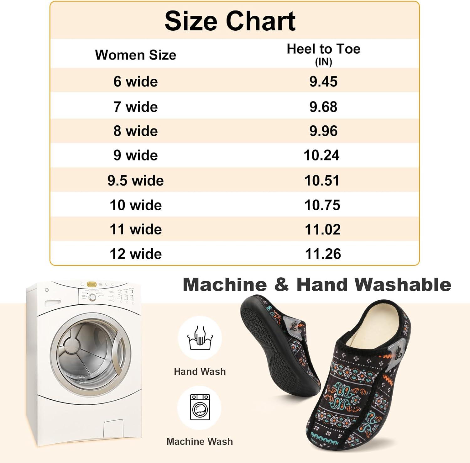 imageLeIsfIt Slippers for Women Extra Wide House Slippers Elderly Slip on House Shoes NonSlip Indoor Outdoor Slipper Adjustable for Diabetic Swollen FeetBlackpattern