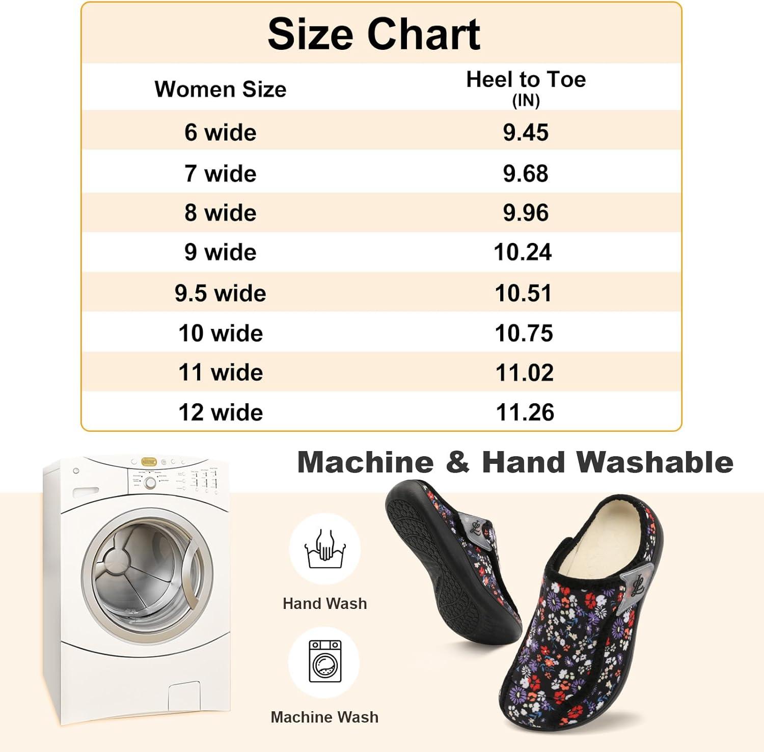 imageLeIsfIt Slippers for Women Extra Wide House Slippers Elderly Slip on House Shoes NonSlip Indoor Outdoor Slipper Adjustable for Diabetic Swollen FeetBlackflower