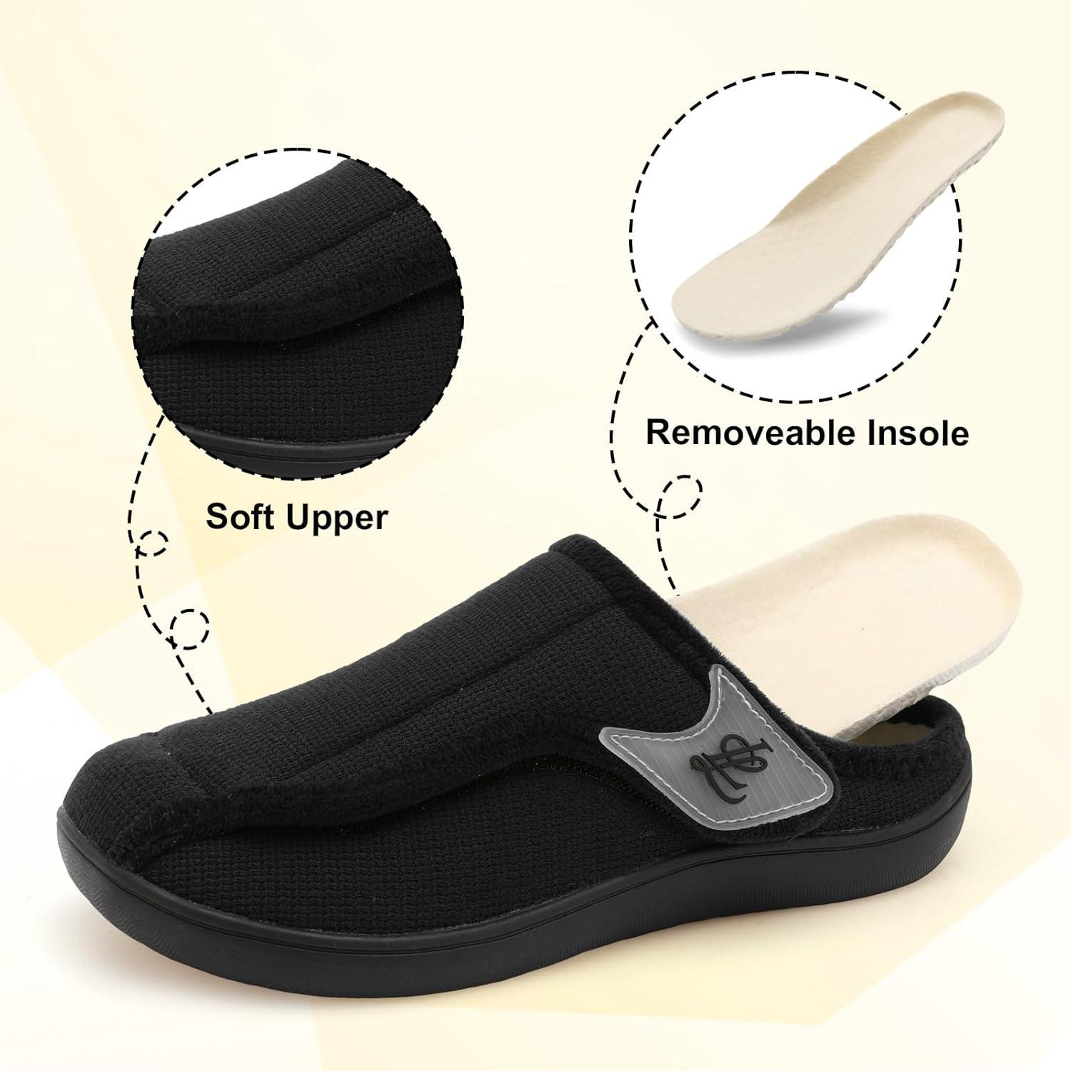 imageLeIsfIt Slippers for Women Extra Wide House Slippers Elderly Slip on House Shoes NonSlip Indoor Outdoor Slipper Adjustable for Diabetic Swollen FeetBlack