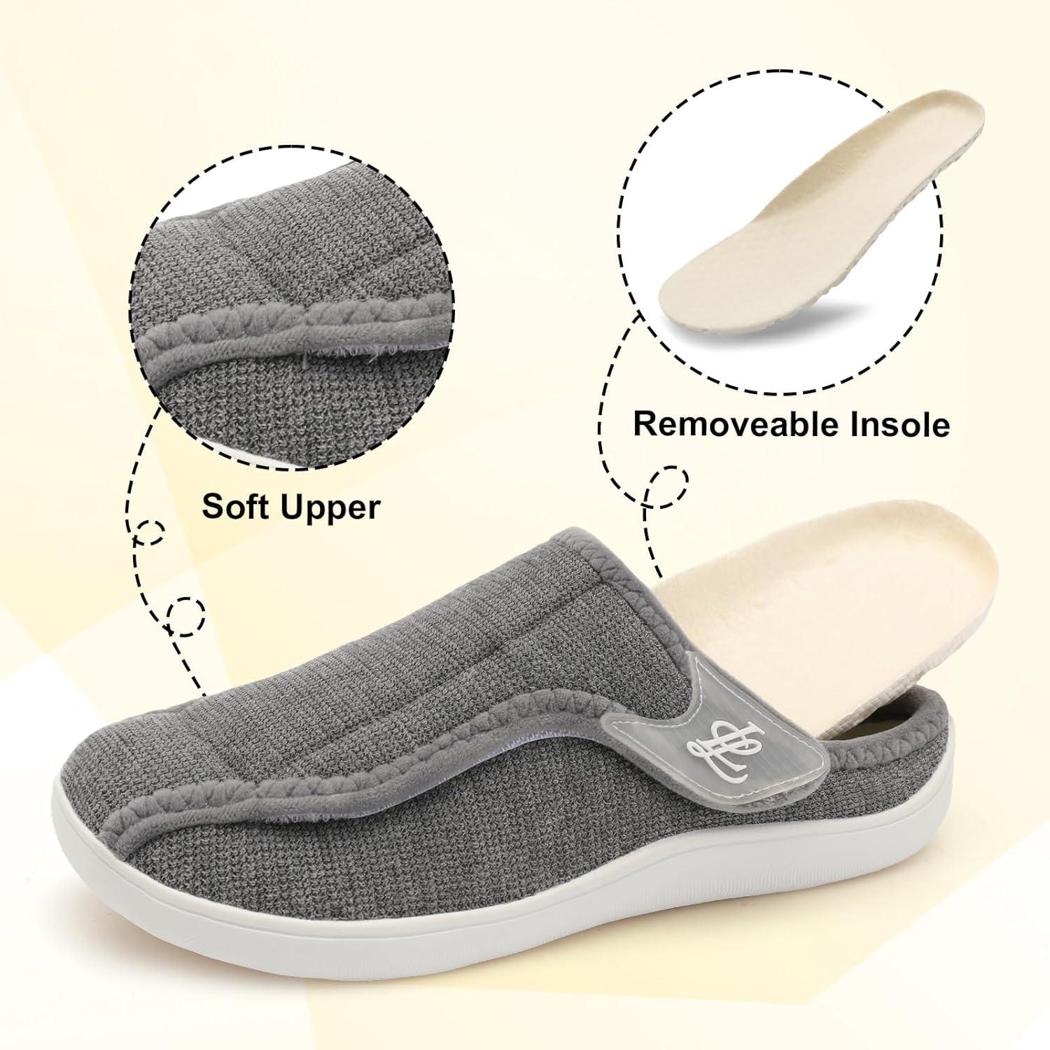imageLeIsfIt Slippers for Women Extra Wide House Slippers Elderly Slip on House Shoes NonSlip Indoor Outdoor Slipper Adjustable for Diabetic Swollen FeetDarkgrey