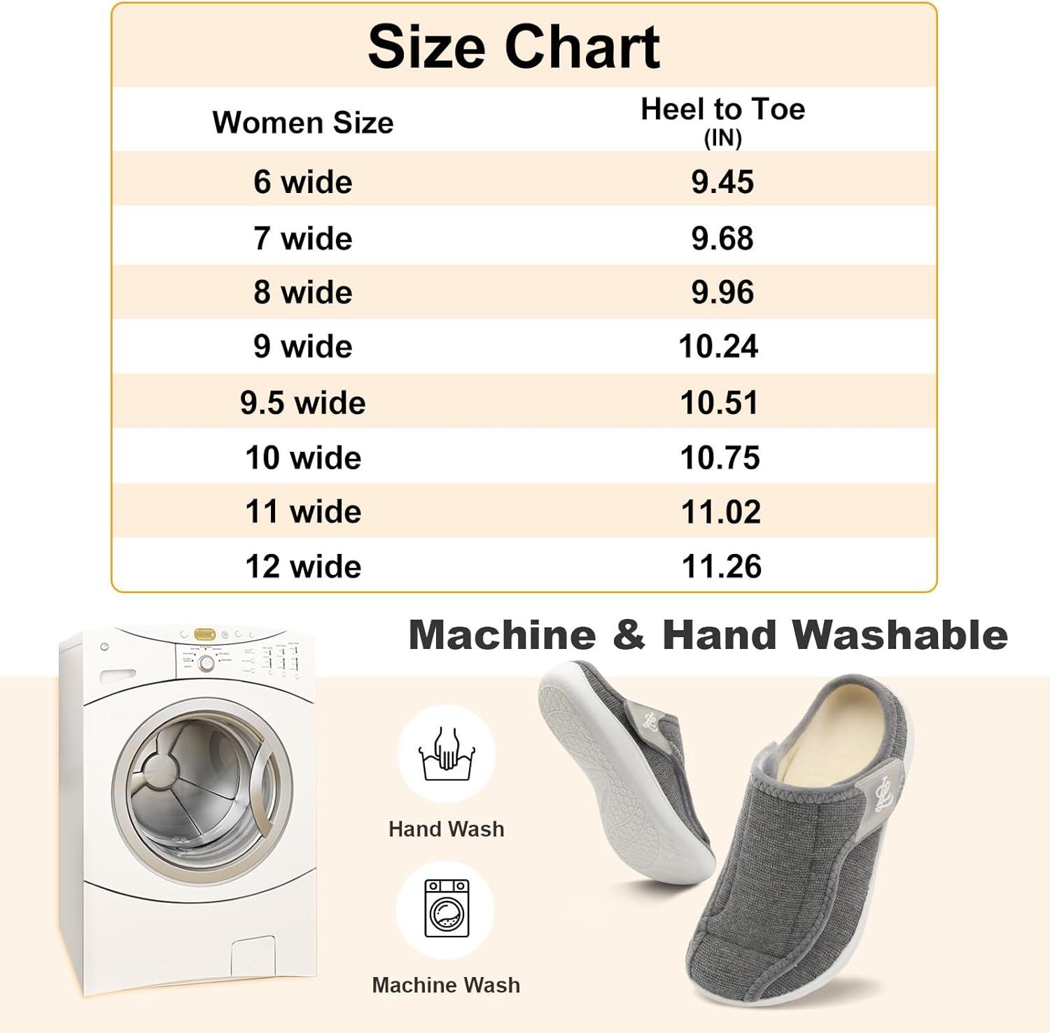 imageLeIsfIt Slippers for Women Extra Wide House Slippers Elderly Slip on House Shoes NonSlip Indoor Outdoor Slipper Adjustable for Diabetic Swollen FeetDarkgrey