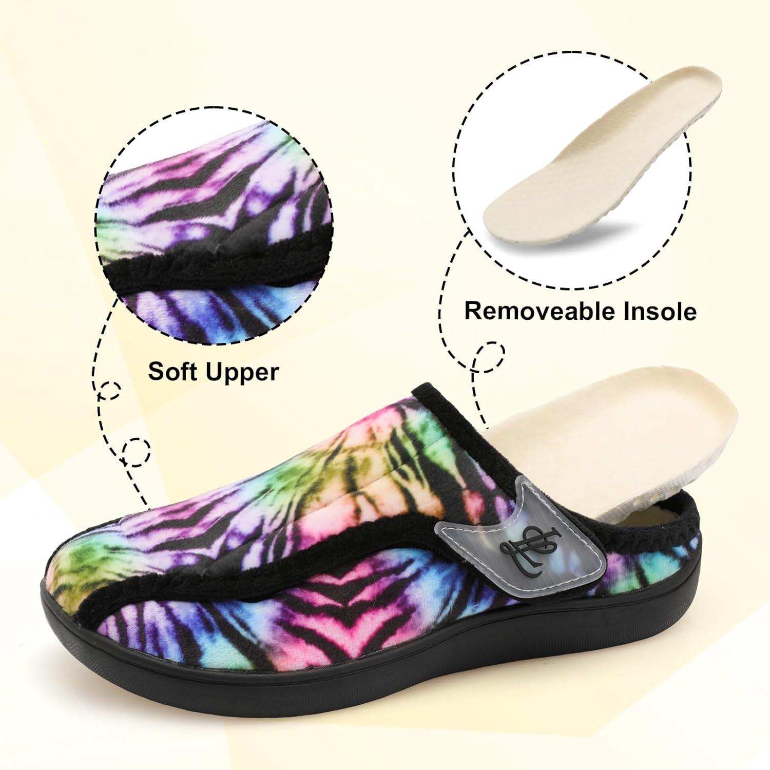 imageLeIsfIt Slippers for Women Extra Wide House Slippers Elderly Slip on House Shoes NonSlip Indoor Outdoor Slipper Adjustable for Diabetic Swollen FeetMulti