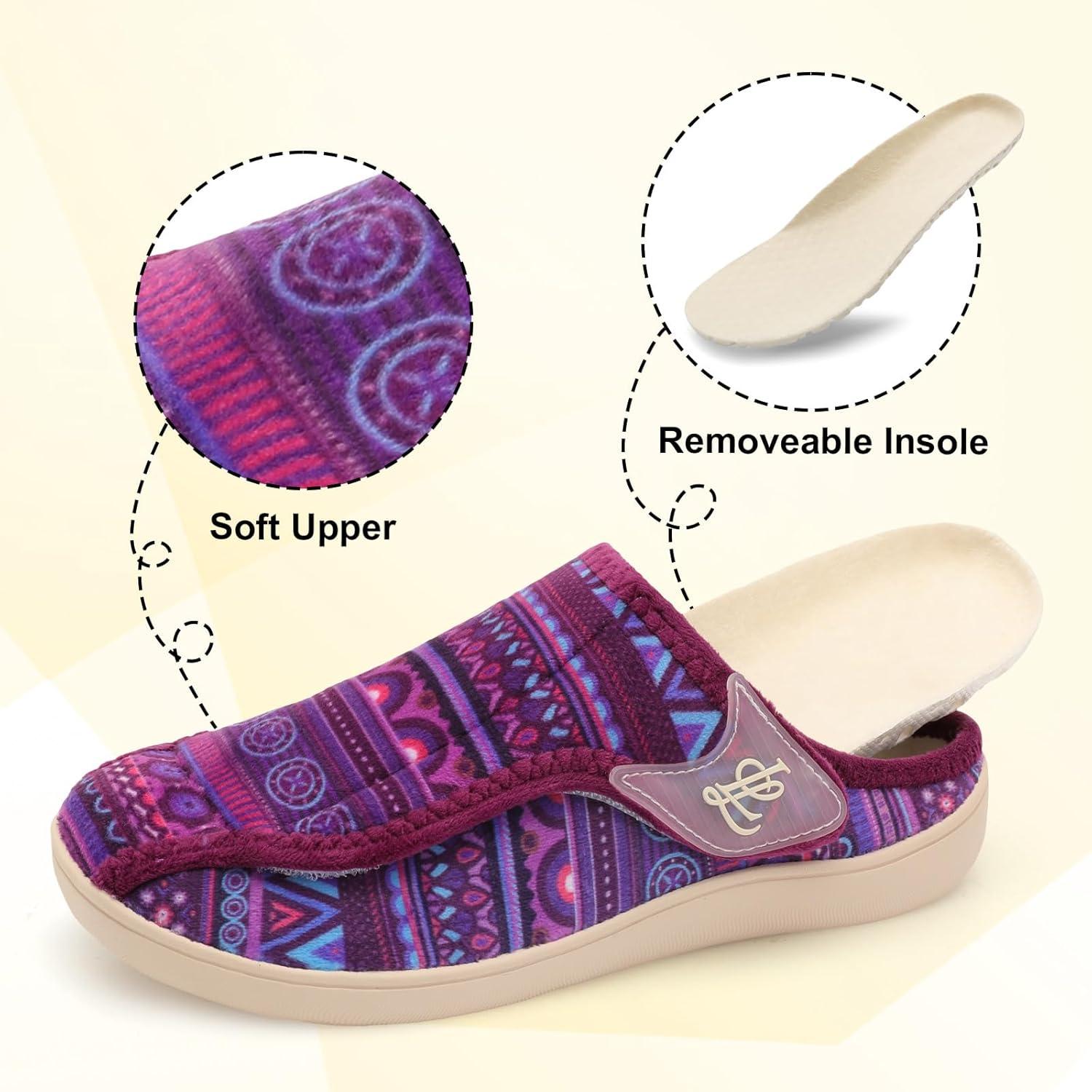 imageLeIsfIt Slippers for Women Extra Wide House Slippers Elderly Slip on House Shoes NonSlip Indoor Outdoor Slipper Adjustable for Diabetic Swollen FeetPurple