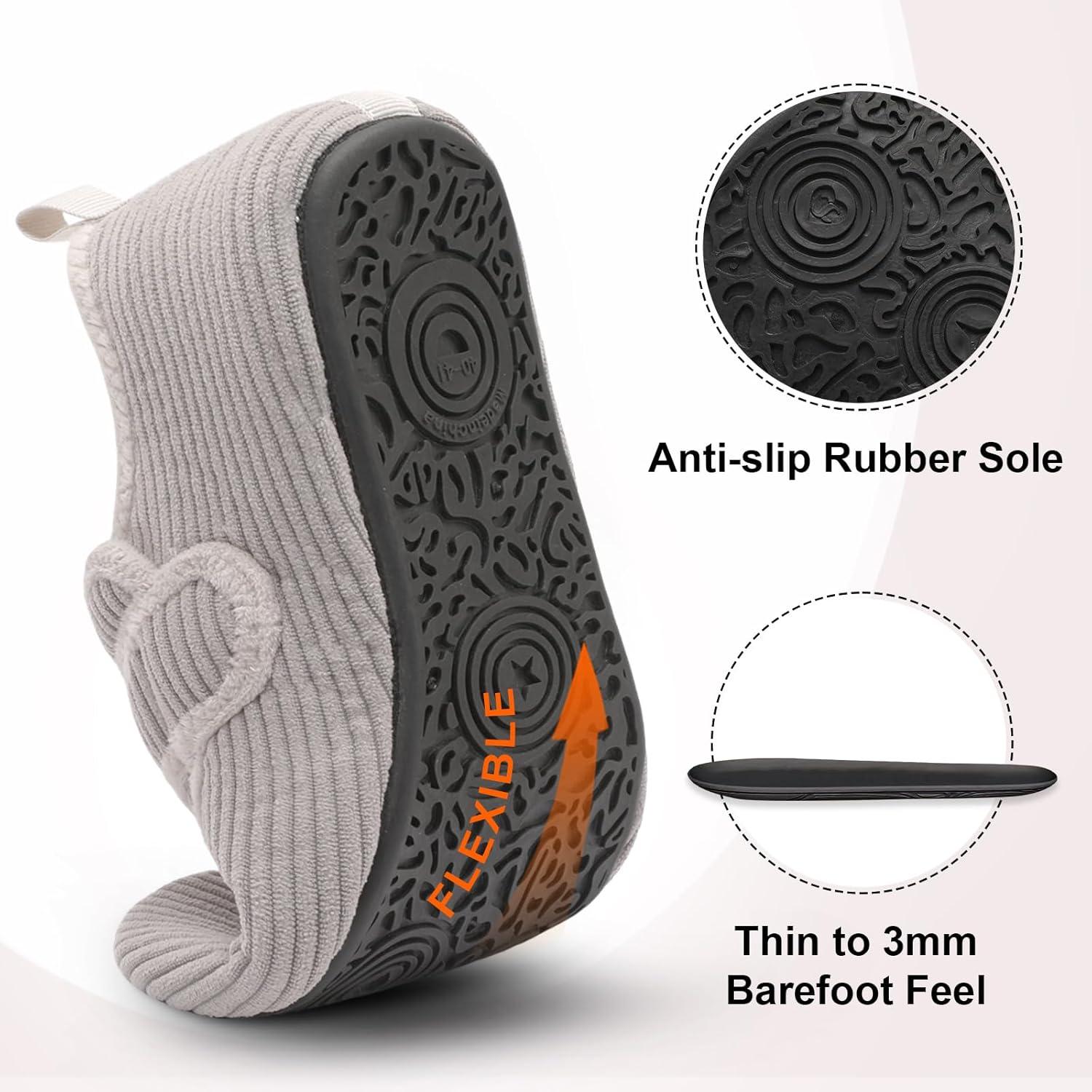 imageLeIsfIt Slippers for Women Men Soft House Slippers Wide Barefoot House Shoes Nonslip Slip on Slipper Shoes Comfy Adjustable for Home Bedroom Travel YogaGrey