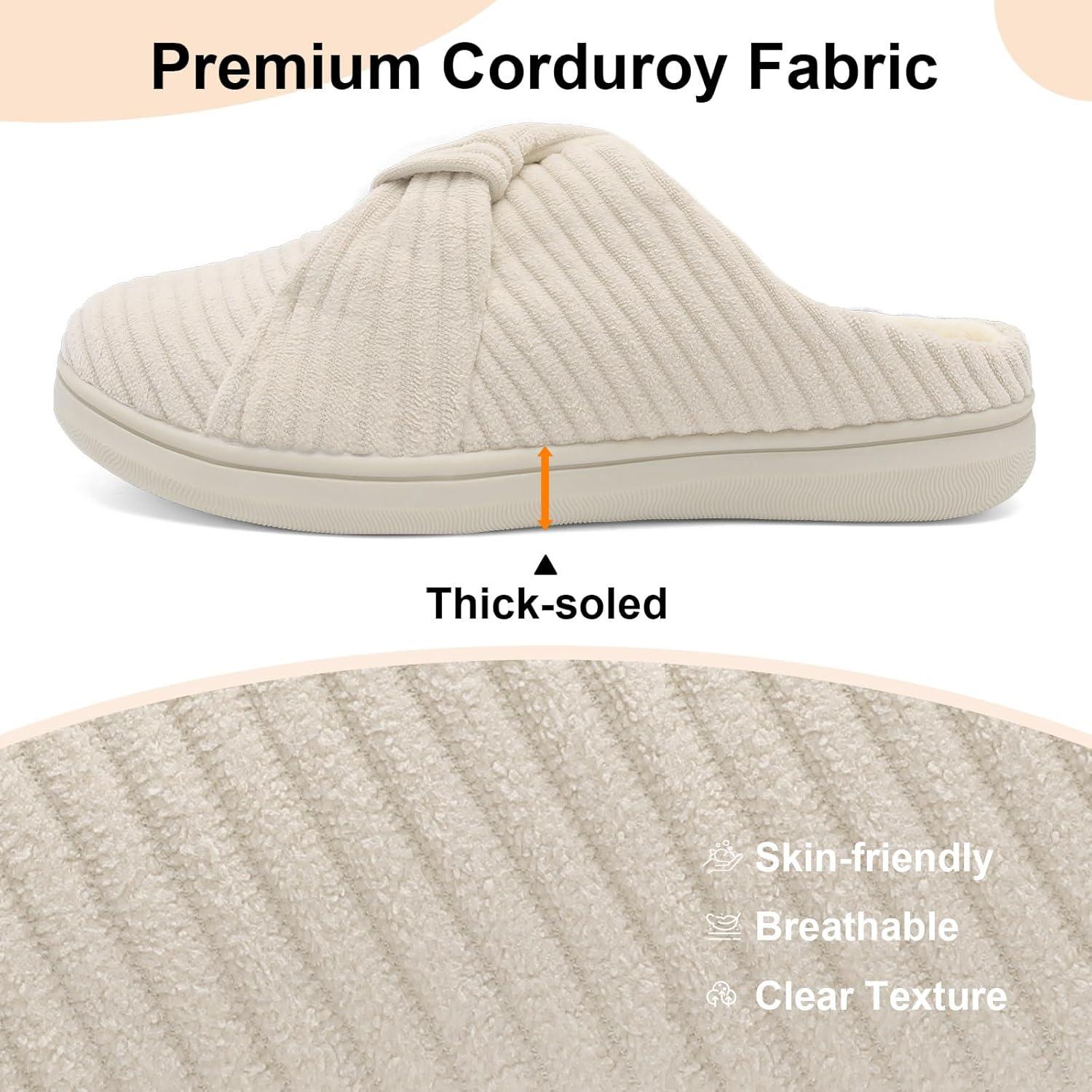 imageLeIsfIt Slippers for Women Wide Memory Foam House Slippers Corduroy Slip on Bedroom Slipper Nonslip Warm House Shoes Indoor and OutdoorBeige