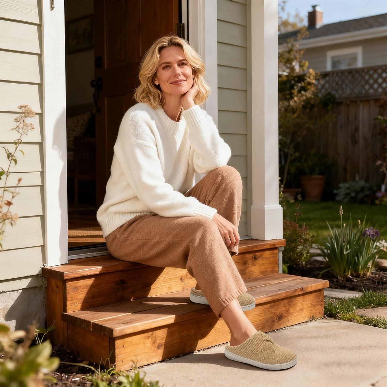 imageLeIsfIt Slippers for Women Wide Memory Foam House Slippers Corduroy Slip on Bedroom Slipper Nonslip Warm House Shoes Indoor and OutdoorBrown