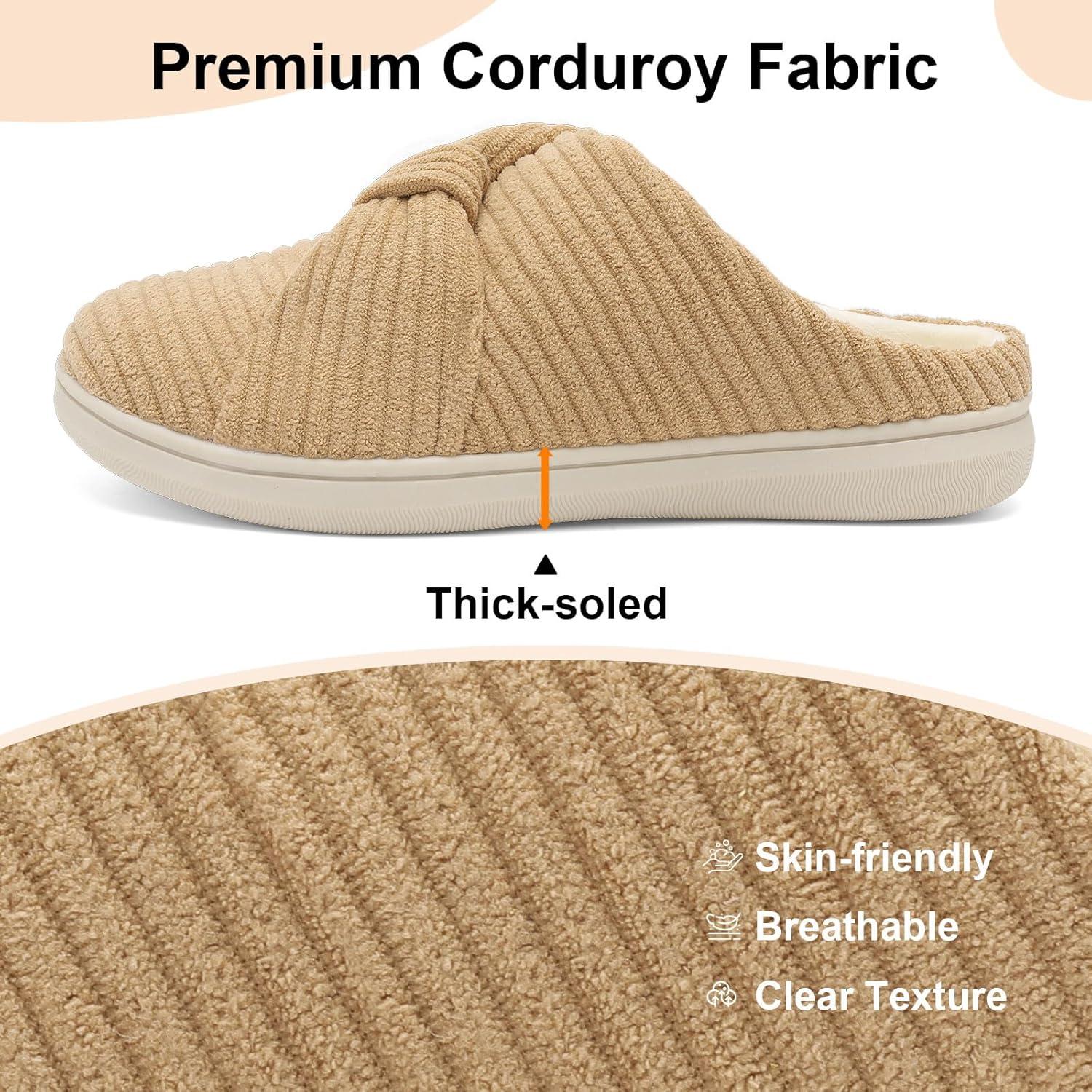 imageLeIsfIt Slippers for Women Wide Memory Foam House Slippers Corduroy Slip on Bedroom Slipper Nonslip Warm House Shoes Indoor and OutdoorBrown