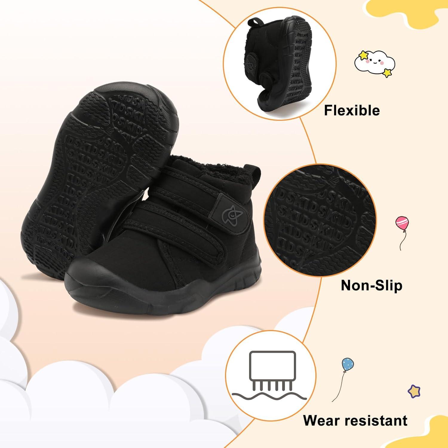 imageLeIsfIt Toddler Boots Girls Boys Warm Winter Boots Cozy Plush Lining Winter Shoes Indoor Outdoor Faux Fur BootiesBlack