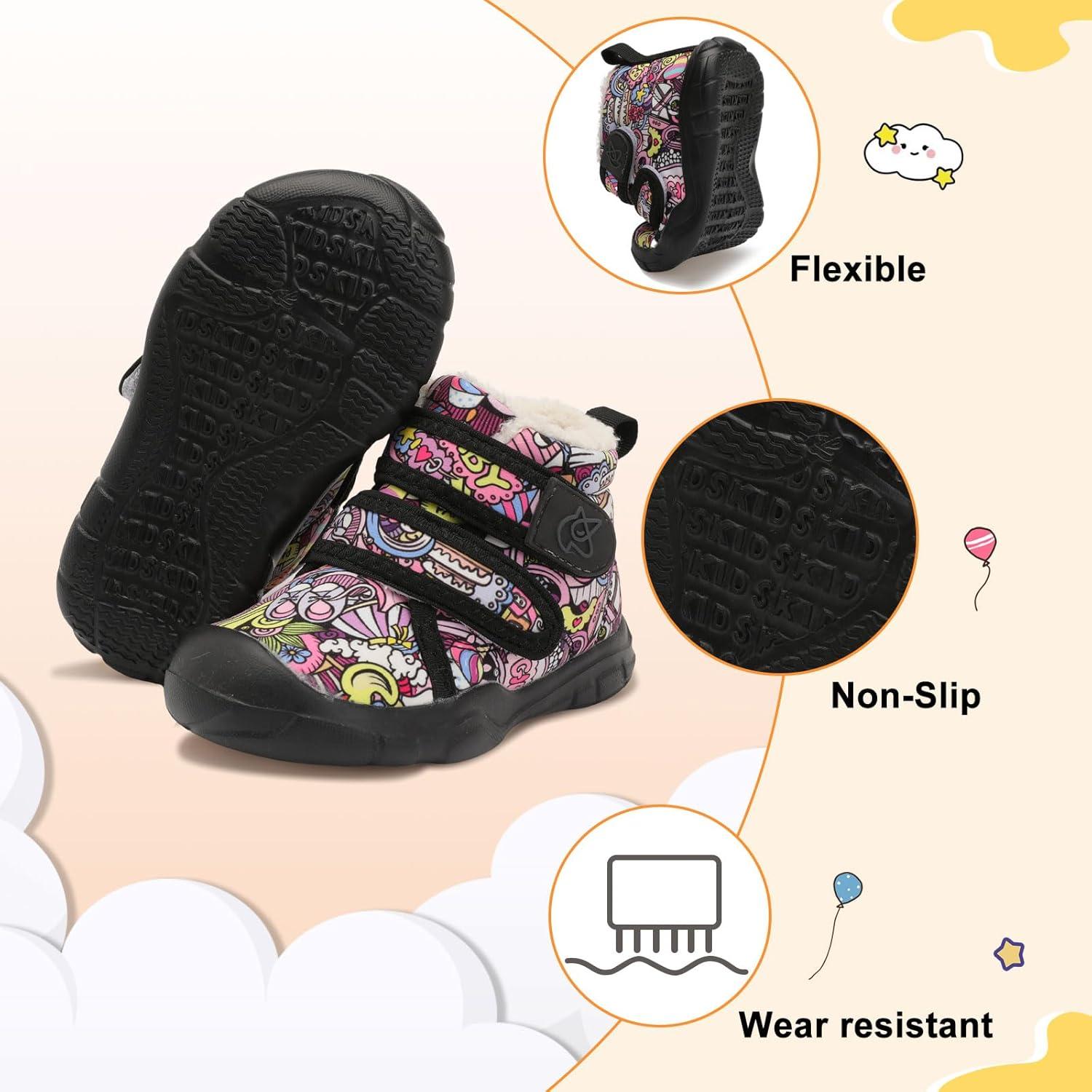 imageLeIsfIt Toddler Boots Girls Boys Warm Winter Boots Cozy Plush Lining Winter Shoes Indoor Outdoor Faux Fur BootiesBlackpattern