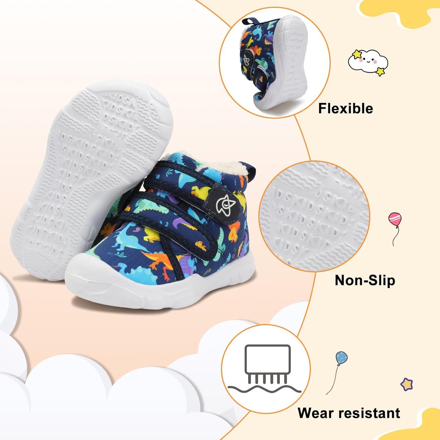 imageLeIsfIt Toddler Boots Girls Boys Warm Winter Boots Cozy Plush Lining Winter Shoes Indoor Outdoor Faux Fur BootiesBluedinosaur