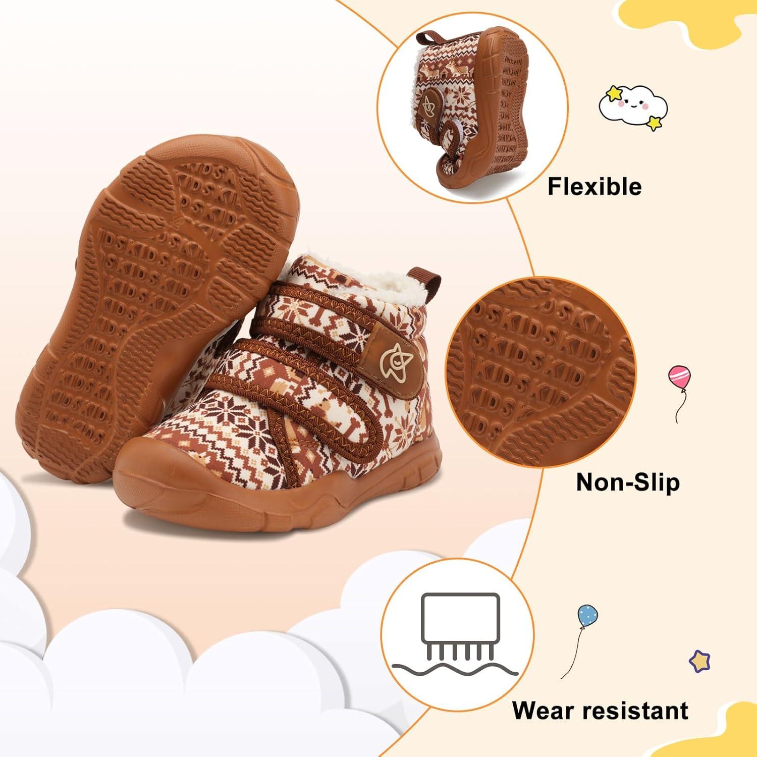 imageLeIsfIt Toddler Boots Girls Boys Warm Winter Boots Cozy Plush Lining Winter Shoes Indoor Outdoor Faux Fur BootiesBrownpattern