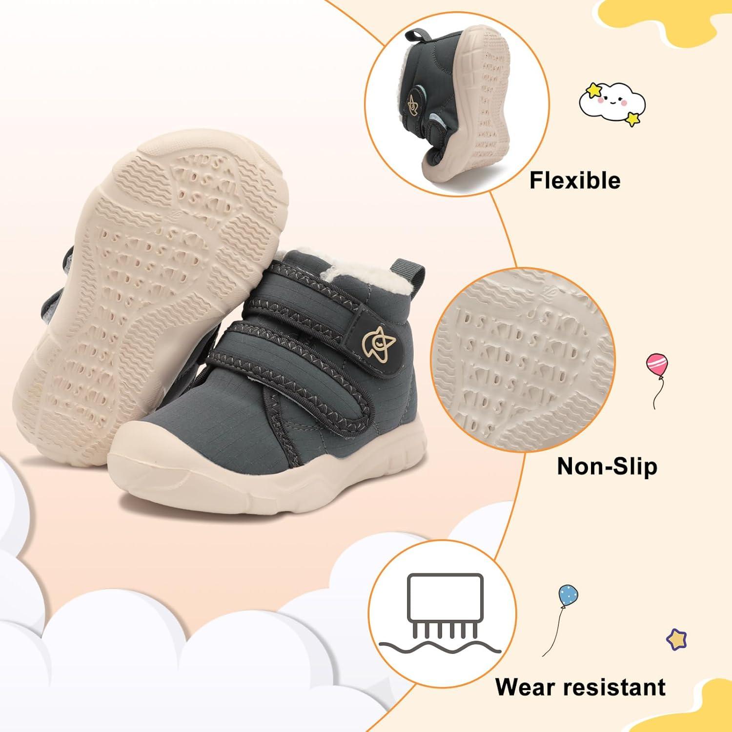 imageLeIsfIt Toddler Boots Girls Boys Warm Winter Boots Cozy Plush Lining Winter Shoes Indoor Outdoor Faux Fur BootiesDarkgrey