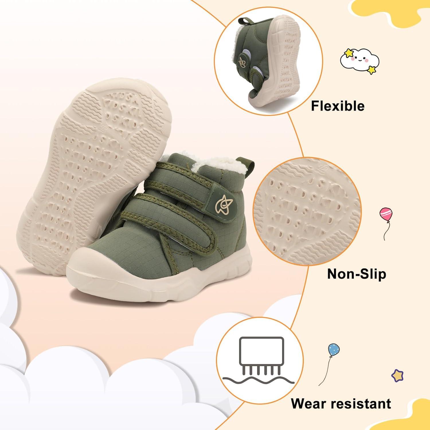 imageLeIsfIt Toddler Boots Girls Boys Warm Winter Boots Cozy Plush Lining Winter Shoes Indoor Outdoor Faux Fur BootiesGreen