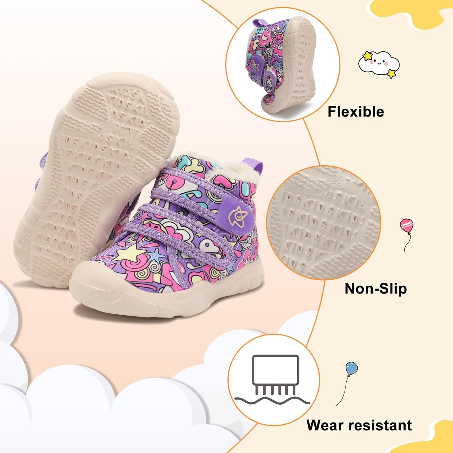 imageLeIsfIt Toddler Boots Girls Boys Warm Winter Boots Cozy Plush Lining Winter Shoes Indoor Outdoor Faux Fur BootiesPurplepattern