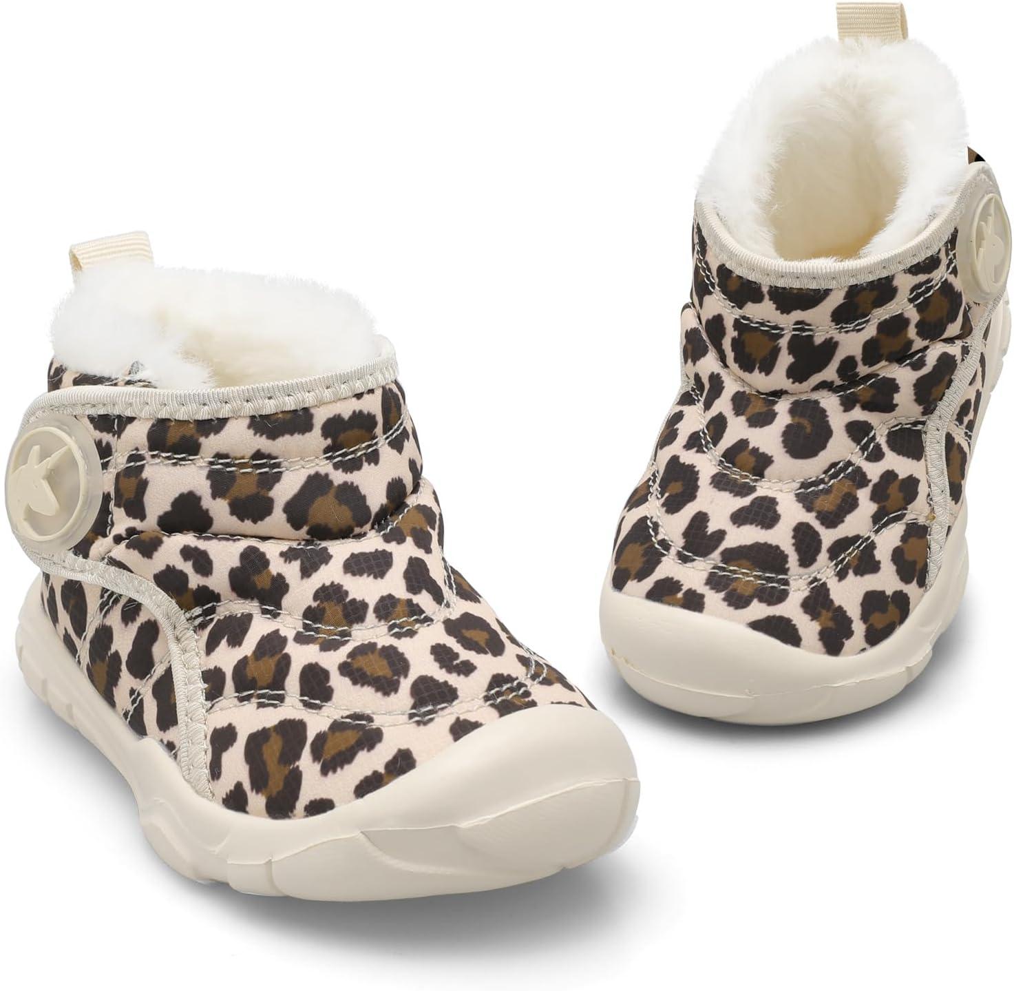 imageLeIsfIt Toddler Boots Girls Boys Wide Winter Boots Cozy Fleece Winter Shoes Indoor Outdoor Warm ShoesBleopard